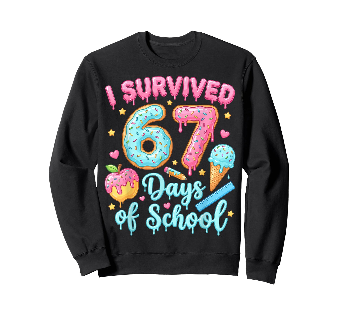 Six Seven Ice Cream Drip 6 7 Teacher Kids 67 Days of School T-Shirt