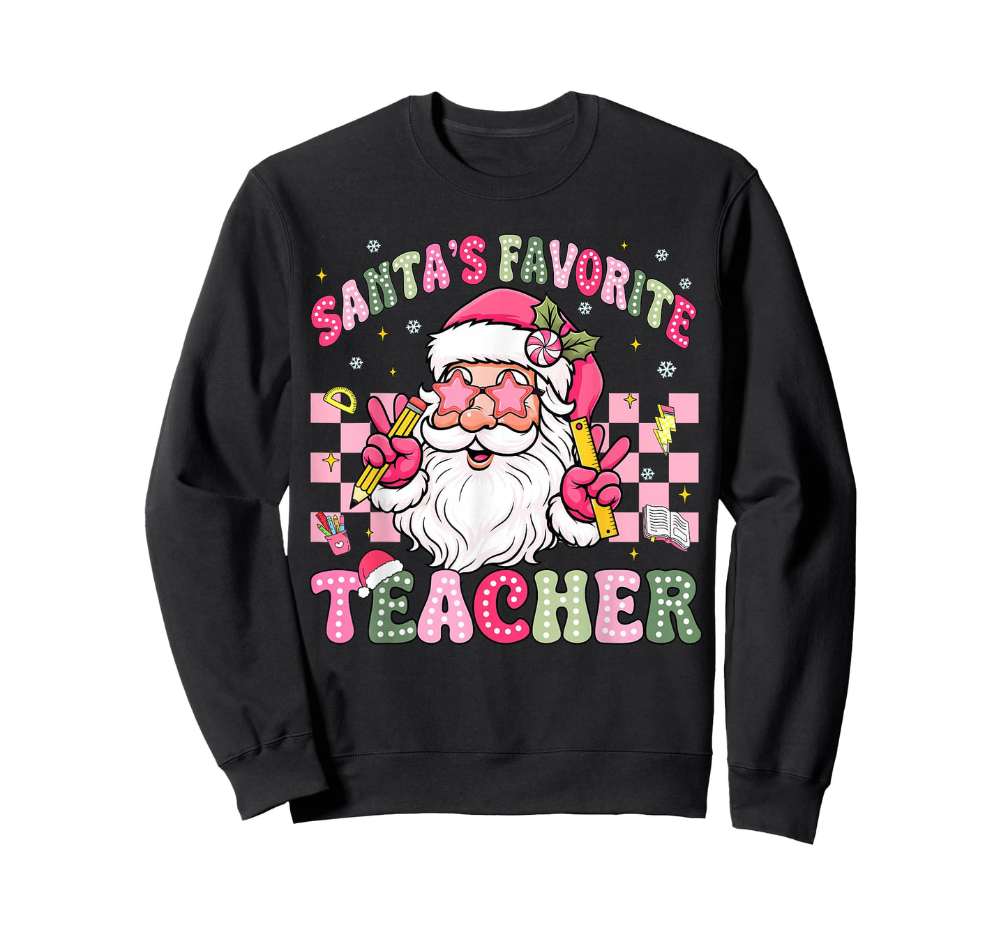Santa's Favorite Teacher Groovy Christmas Teacher Boys Girls T-Shirt