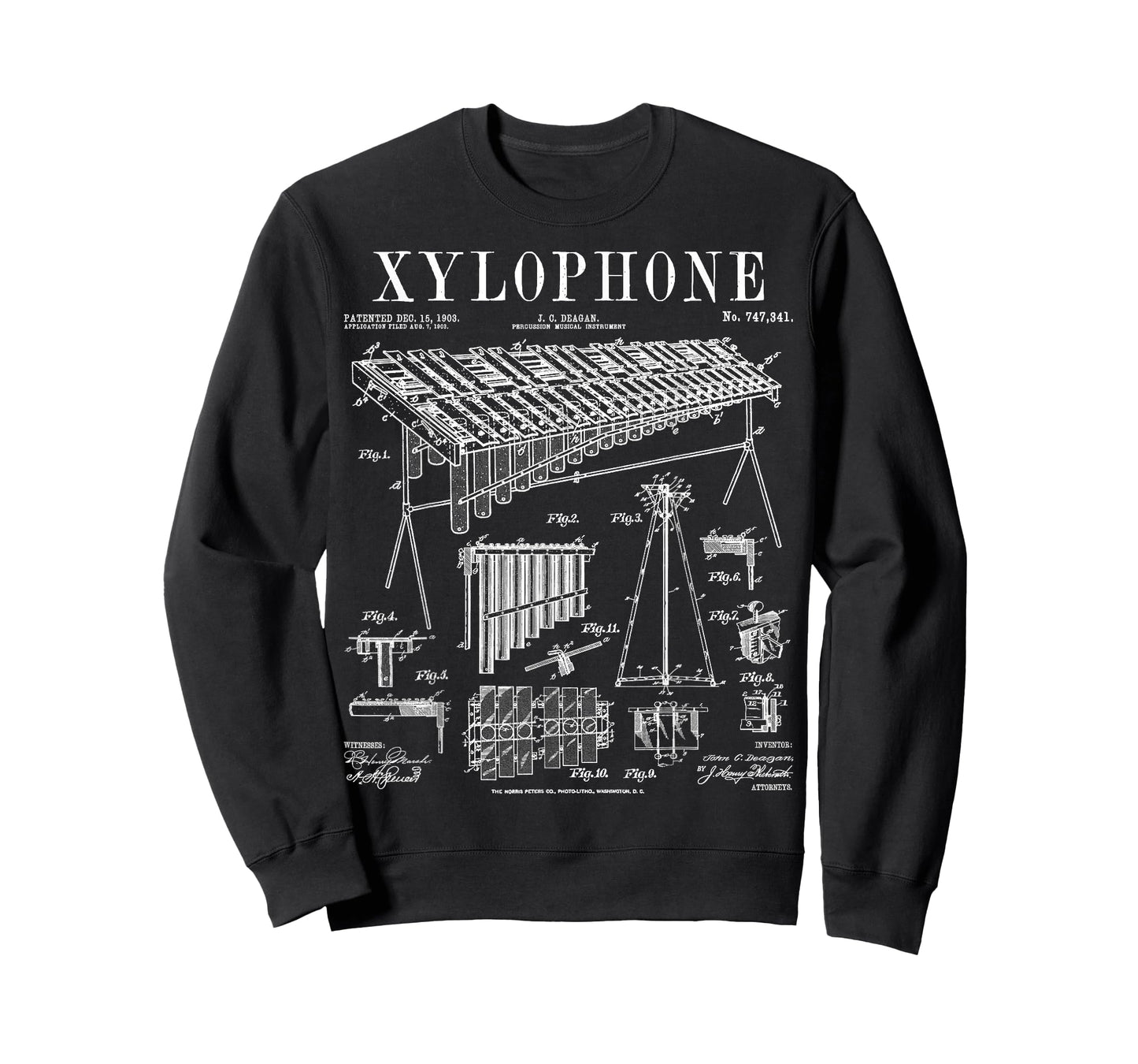 Xylophone Player Musician Musical Instrument Vintage Patent T-Shirt
