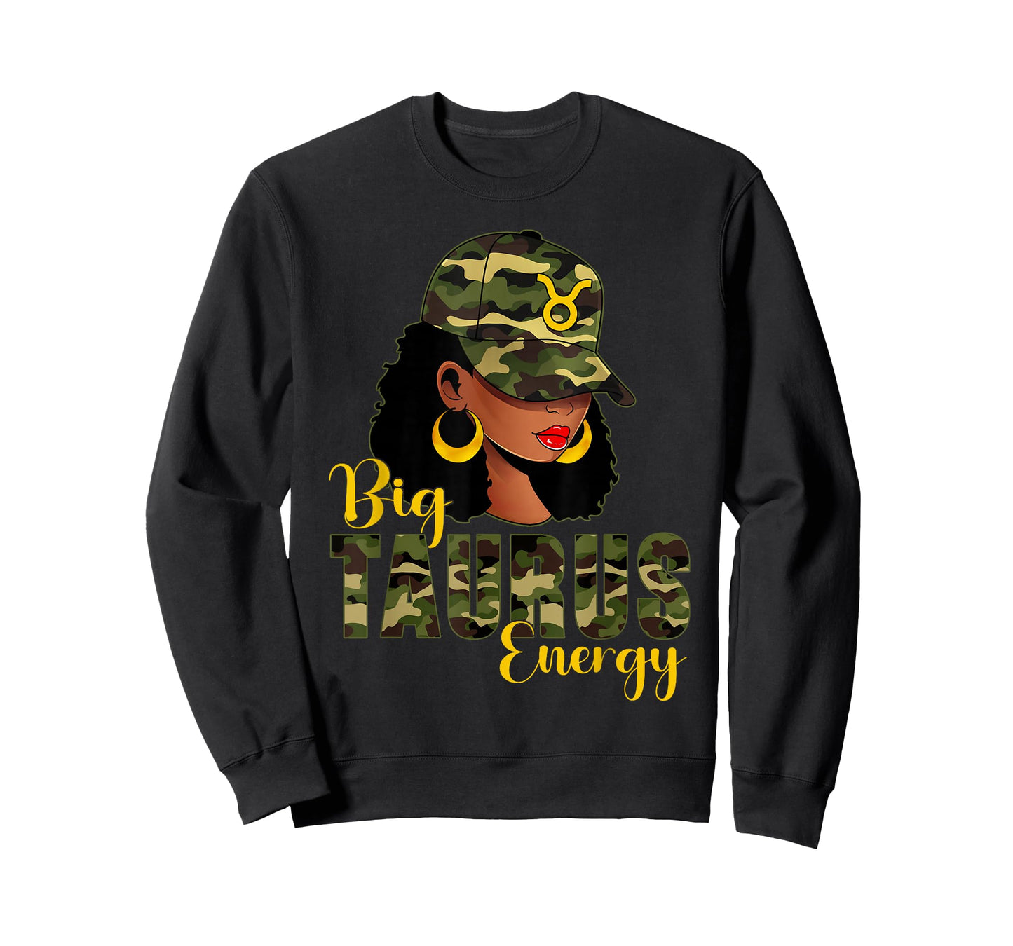 Big Taurus Energy Camouflage Black Woman Cap Zodiac T-Shirt