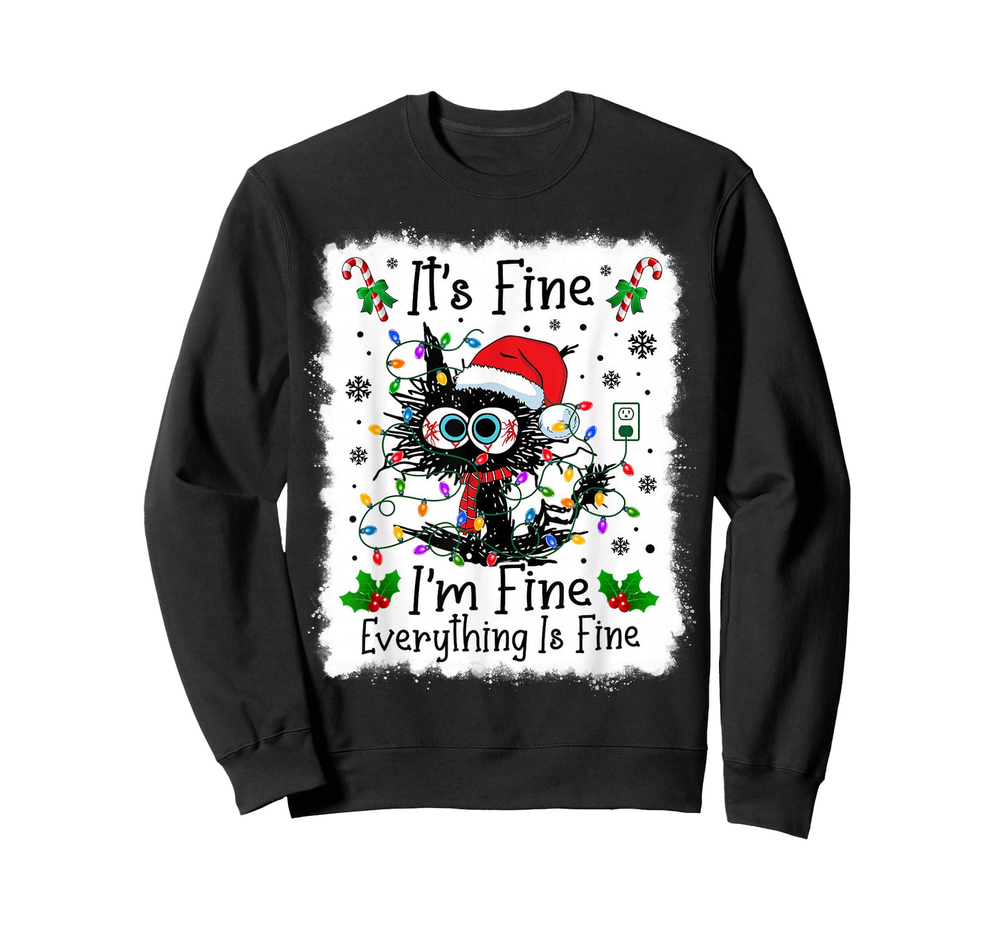It's Fine I'm Fine Everything is Fine Cat Christmas Lights T-Shirt