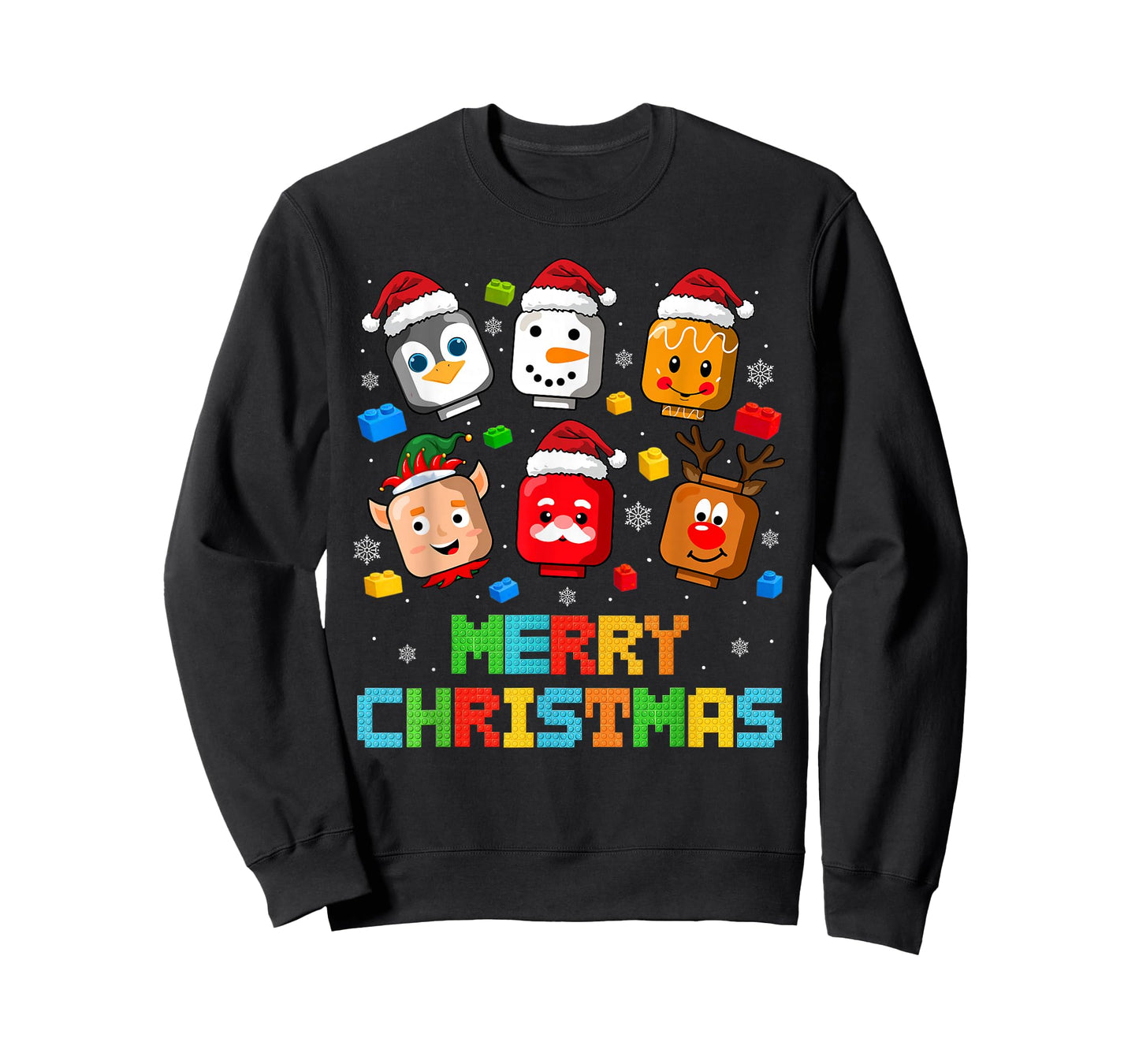 Christmas Building Bricks Santa Elf Snowman Master Builder T-Shirt