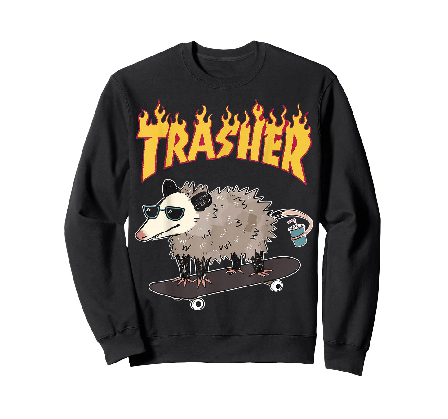 Opossum Skater Hipster Trasher Funny Trash Opossum Meme T-Shirt