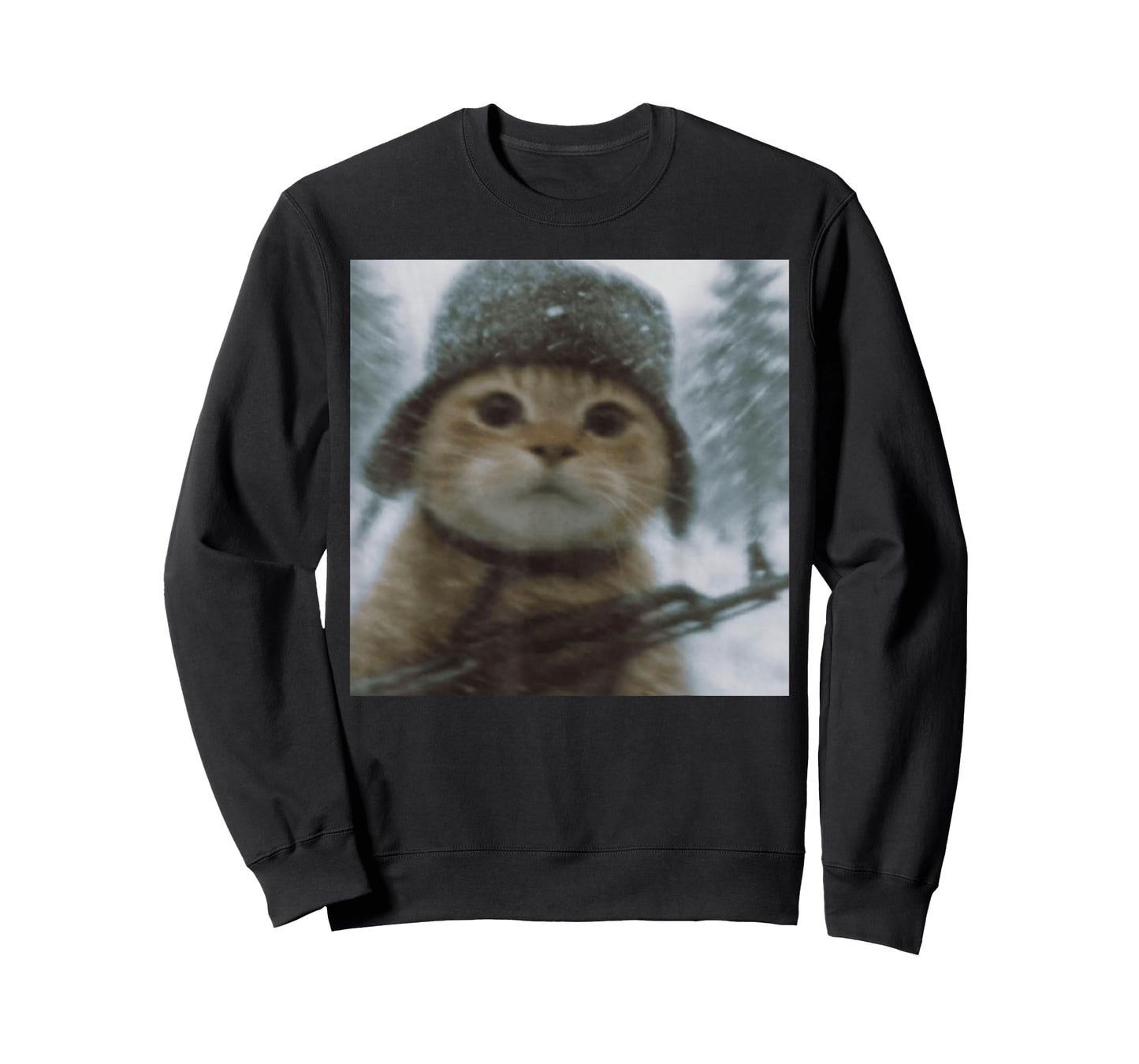 Wacky Cat Snow Kitten Soldier Selfie with Gun Meme T-Shirt