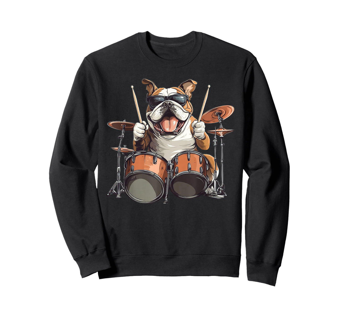 Cute English Bulldog Dog Playing Drums Drummer Music T-Shirt
