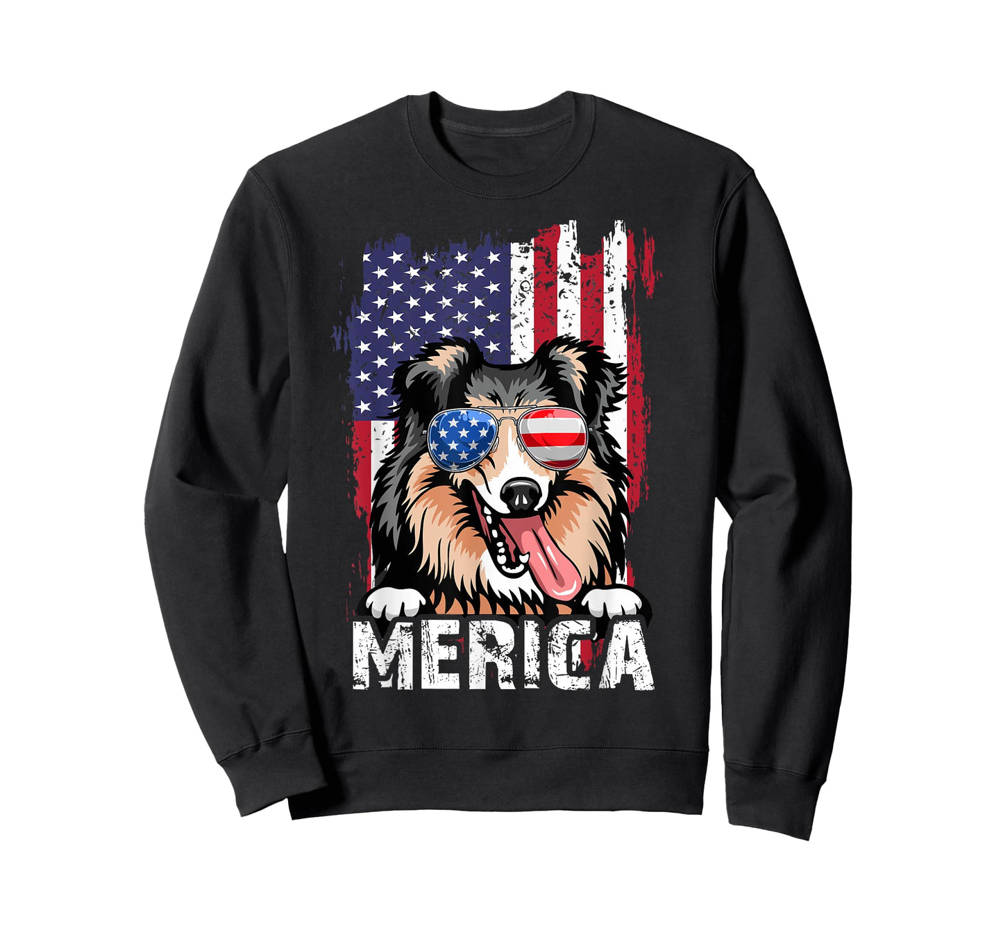 Merica 4th of July Shetland Sheepdog US Flag Sheltie Mom Dad T-Shirt