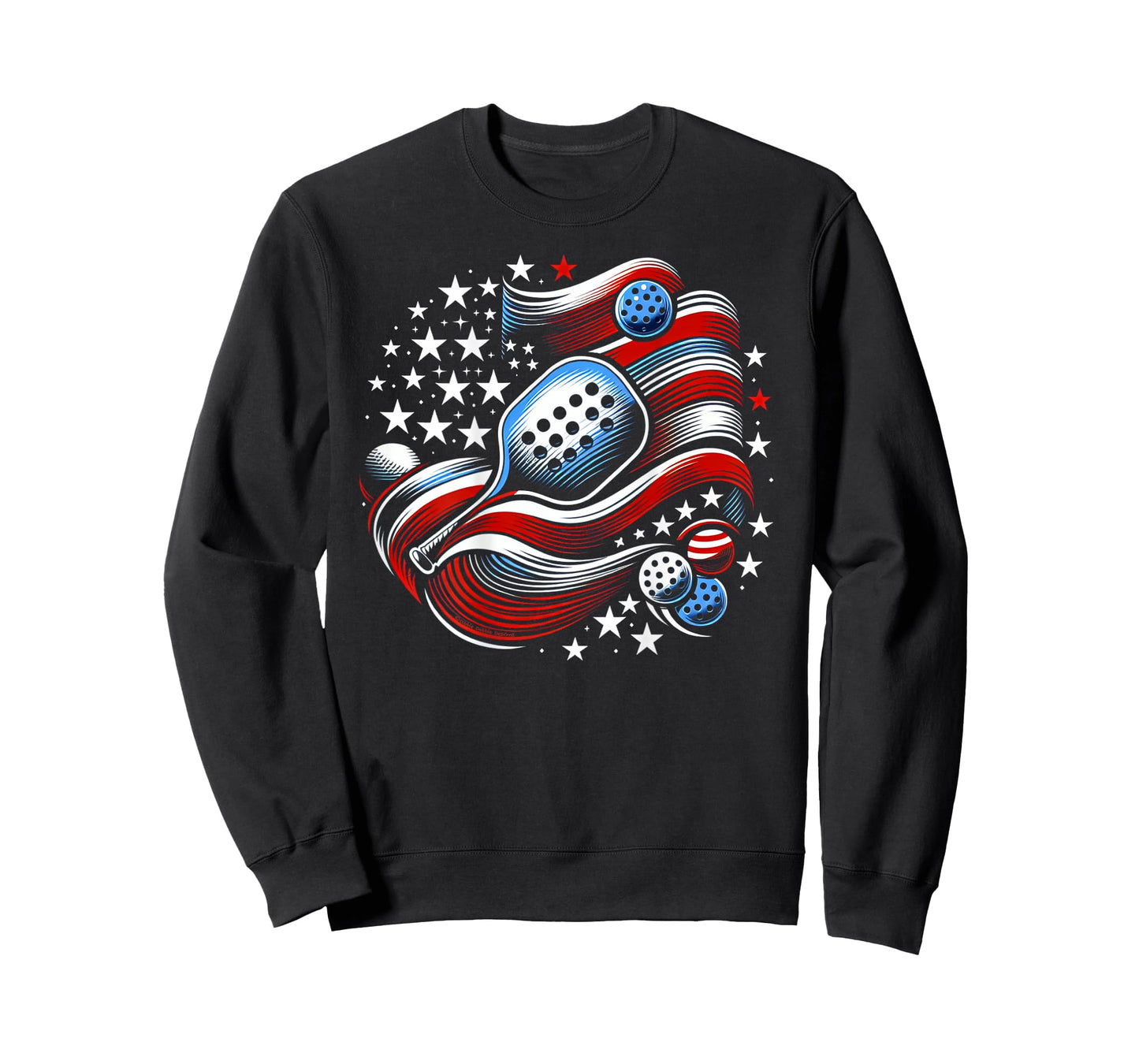 Design on Back Patriotic Stars Stripes USA Flag Pickleball T-Shirt