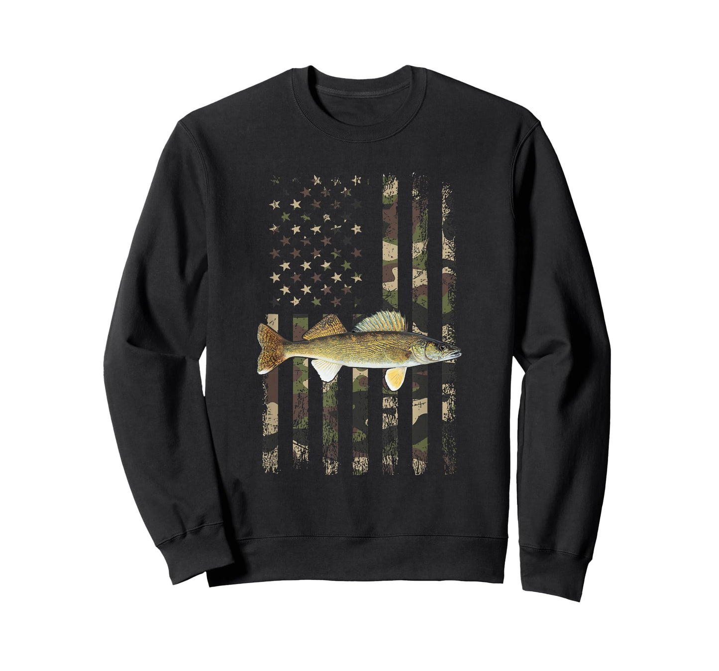 Walleye Camo American Flag, Fishing Walleye T-Shirt