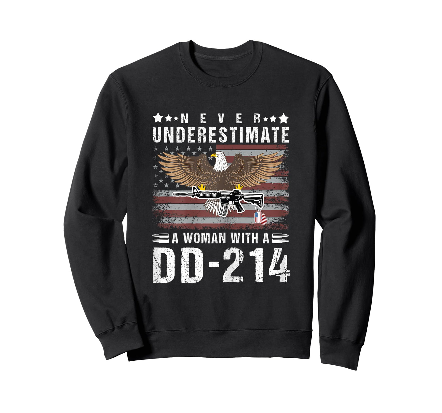 Never Underestimate A Woman With A DD-214 Veteran USA Flag T-Shirt
