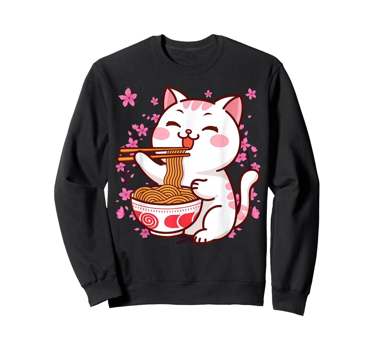Pink Kawaii Cat Ramen Noodles Anime Japanese Cherry Blossom T-Shirt
