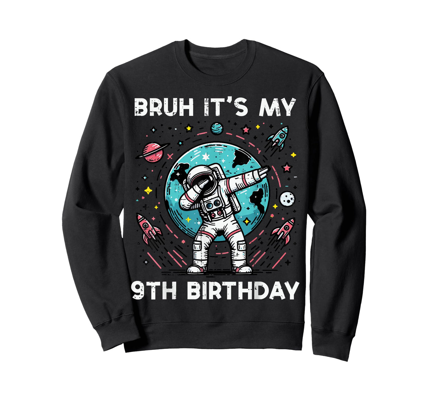 Bruh My 9th Birthday Astronaut Dab 9 Bday Boys Girls Kids T-Shirt