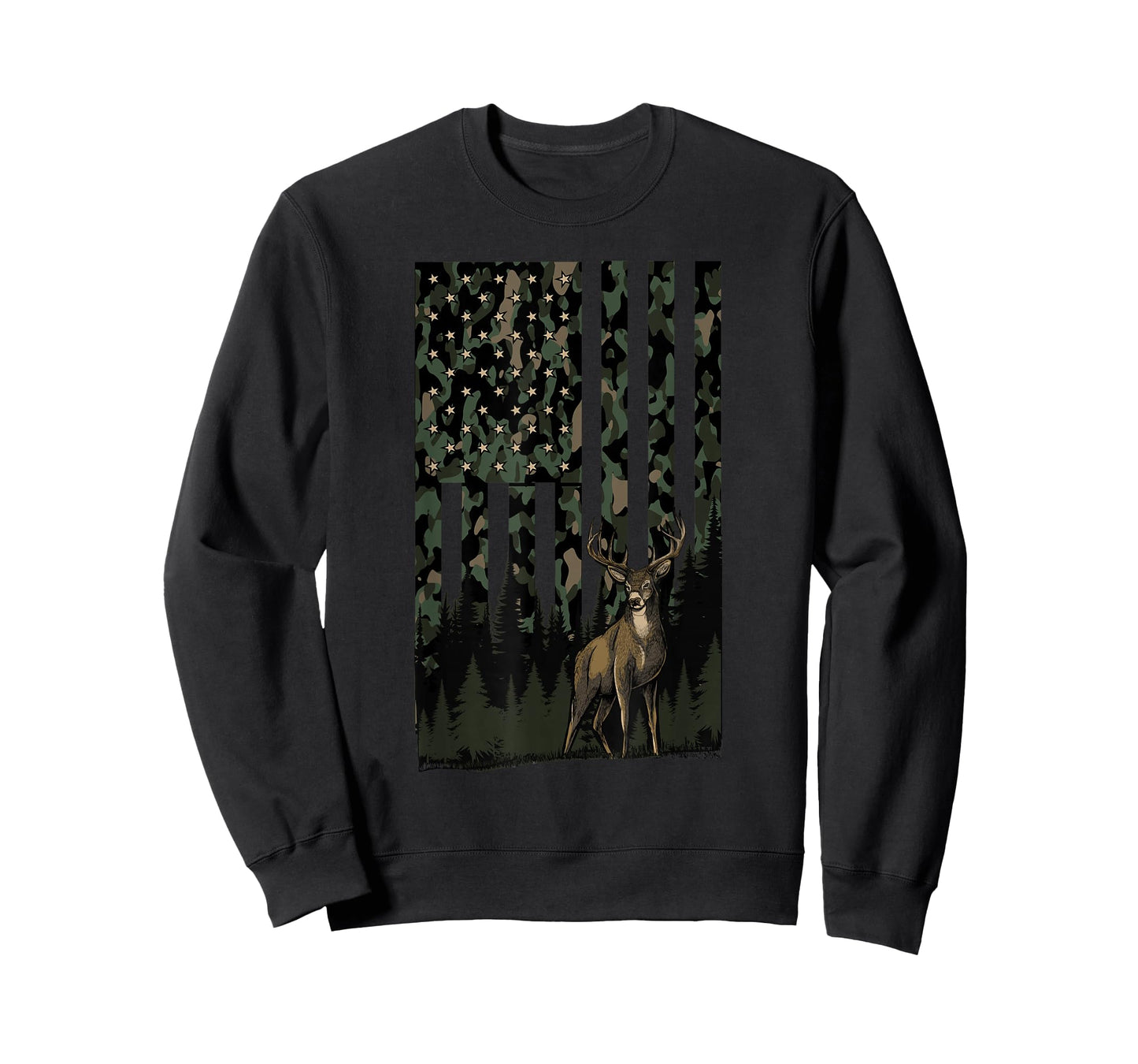 Camo Deer American Flag Graphic Hunting Gifts Men Dad Boys T-Shirt