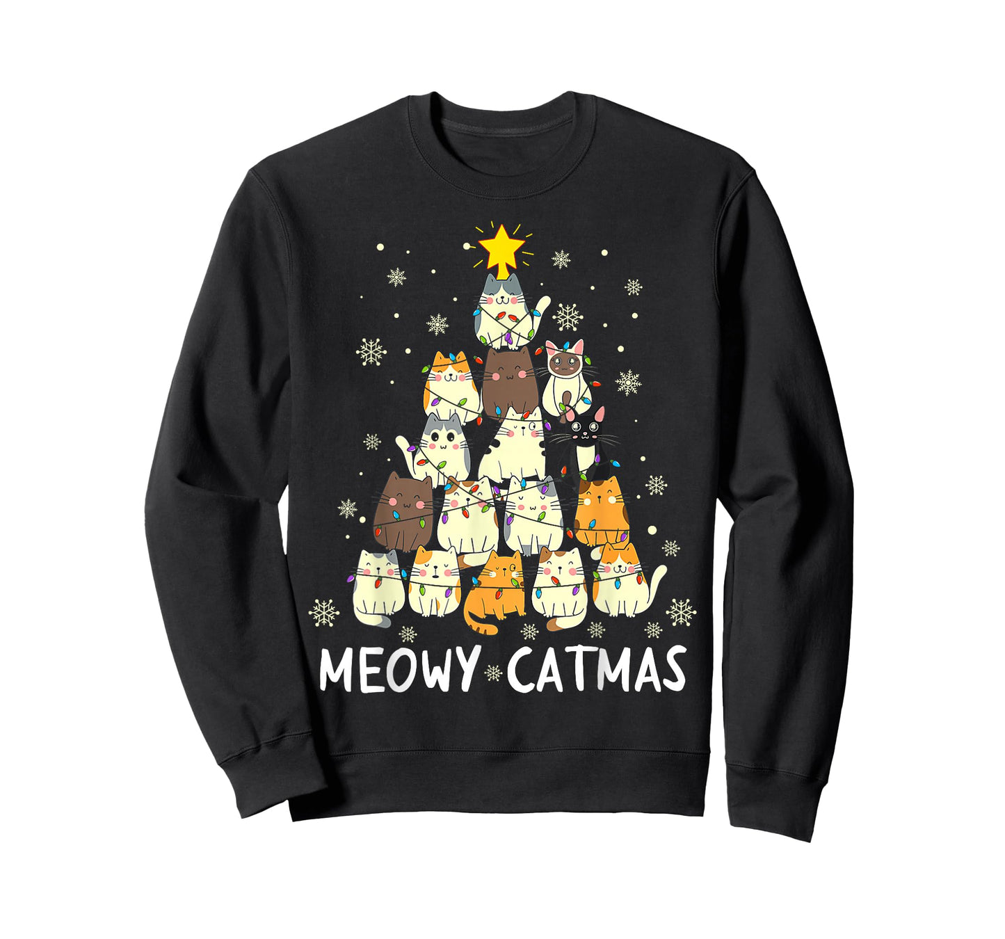 Meowy Catmas Cat Christmas Tree Xmas Girls Boys Funny Santa T-Shirt