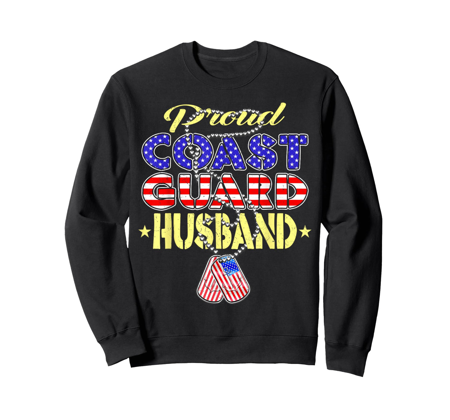 Proud US Coast Guard Husband US Flag Dog Tag Military Spouse T-Shirt