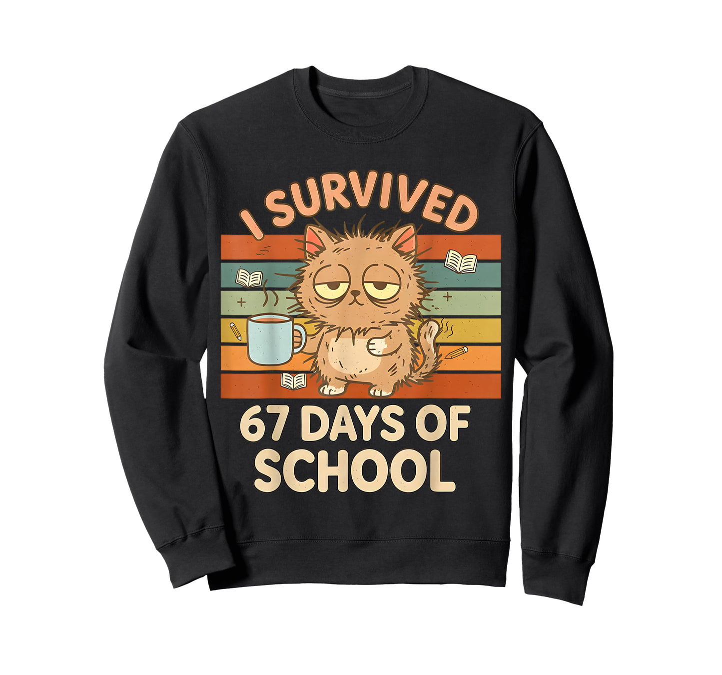 I Survived 67 Days of School Funny Coffee Cat School Teacher T-Shirt