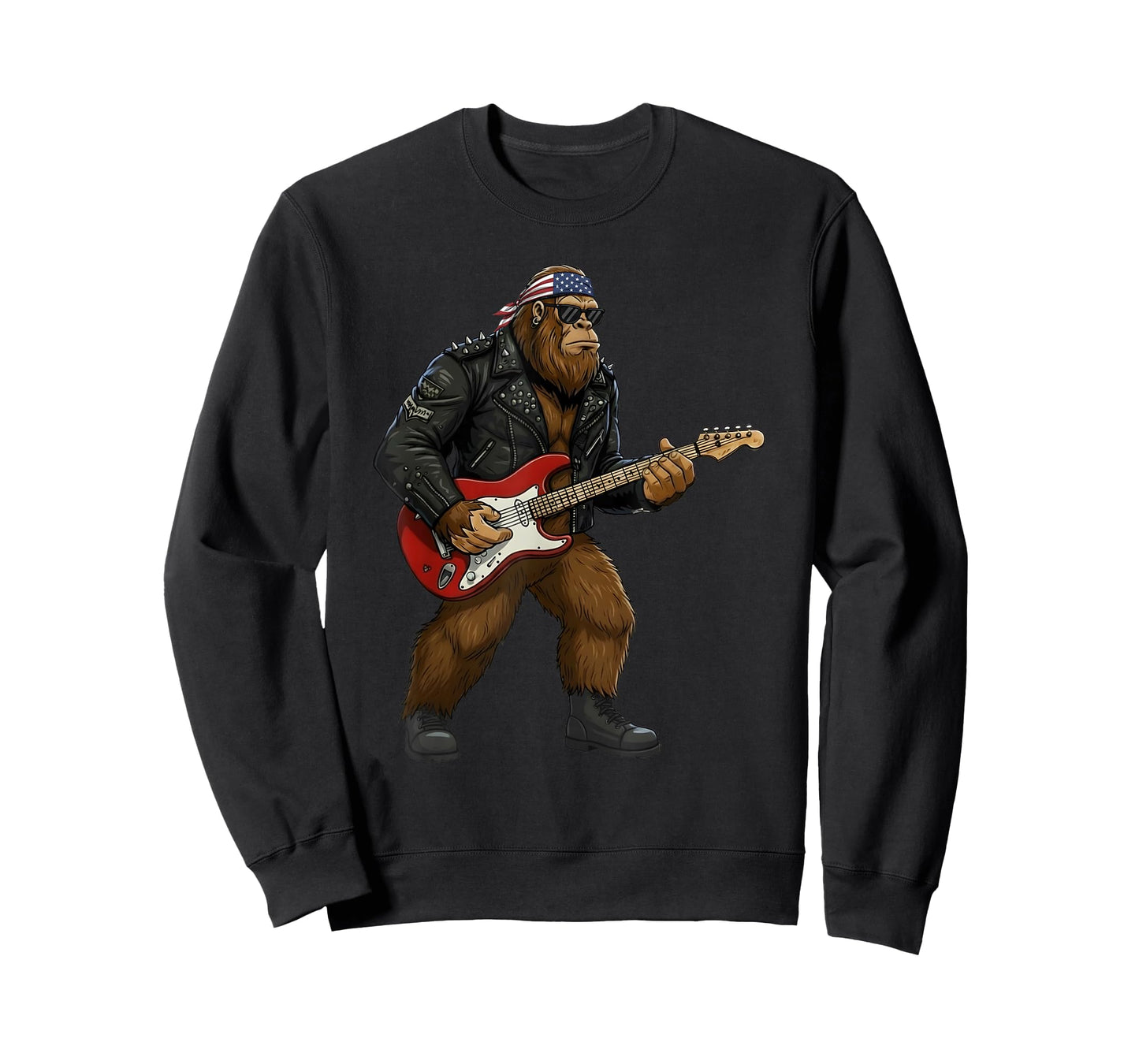 Patriotic Bigfoot Playing Guitar 4th of July American Flag T-Shirt