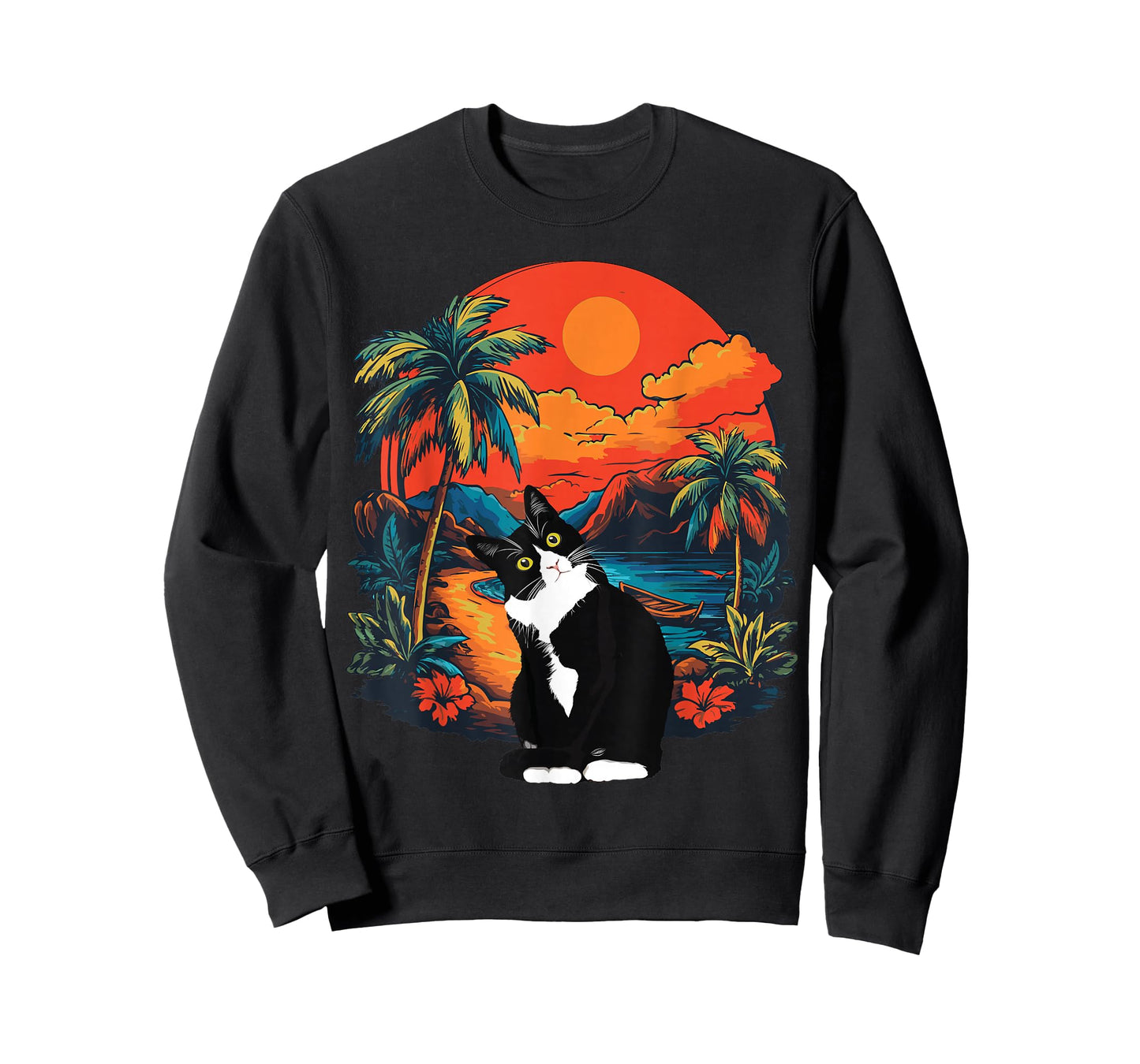 Hawaiian Tropical Tuxedo Cat Mom Dad Gift Animal Lovers T-Shirt