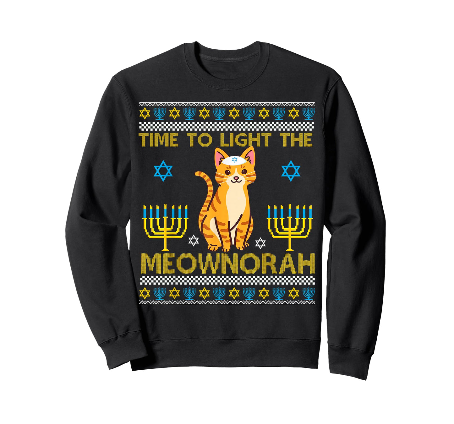 Light The Meownorah Jewish Cat Menorah Lover Ugly Chanukah T-Shirt
