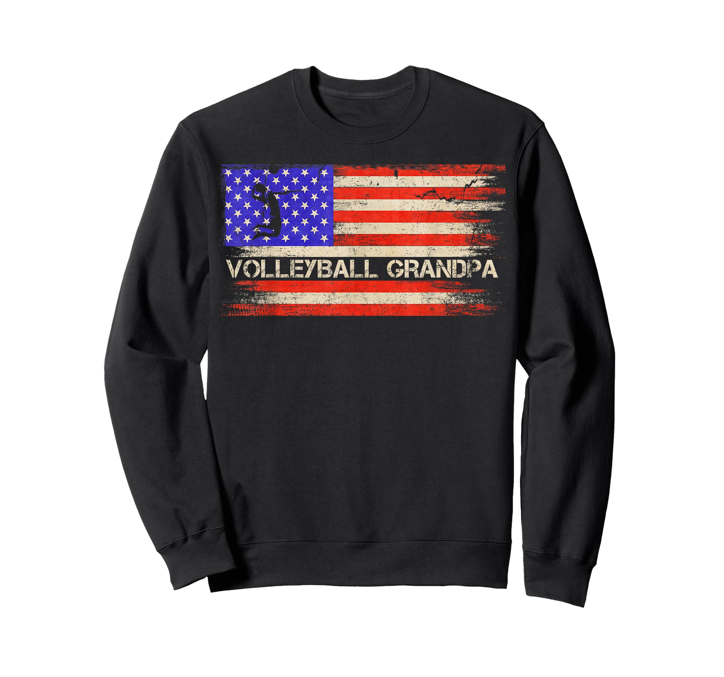 Vintage US American Flag Proud Volleyball Grandpa Silhouette T-Shirt