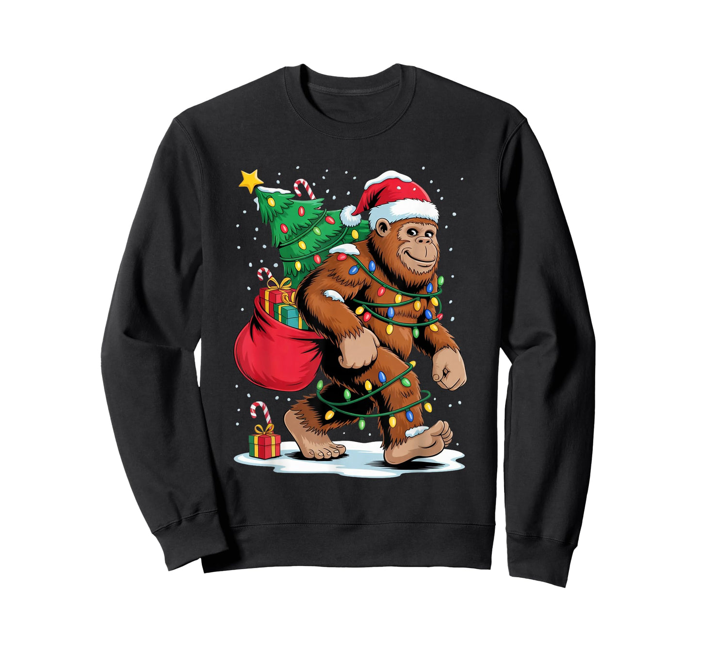 Funny Bigfoot Christmas Tree Lights Santa Sasquatch Shirt T-Shirt