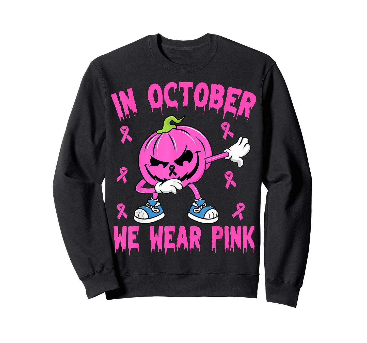 in October We Wear Pink Breast Cancer Pumpkin Halloween Boys T-Shirt
