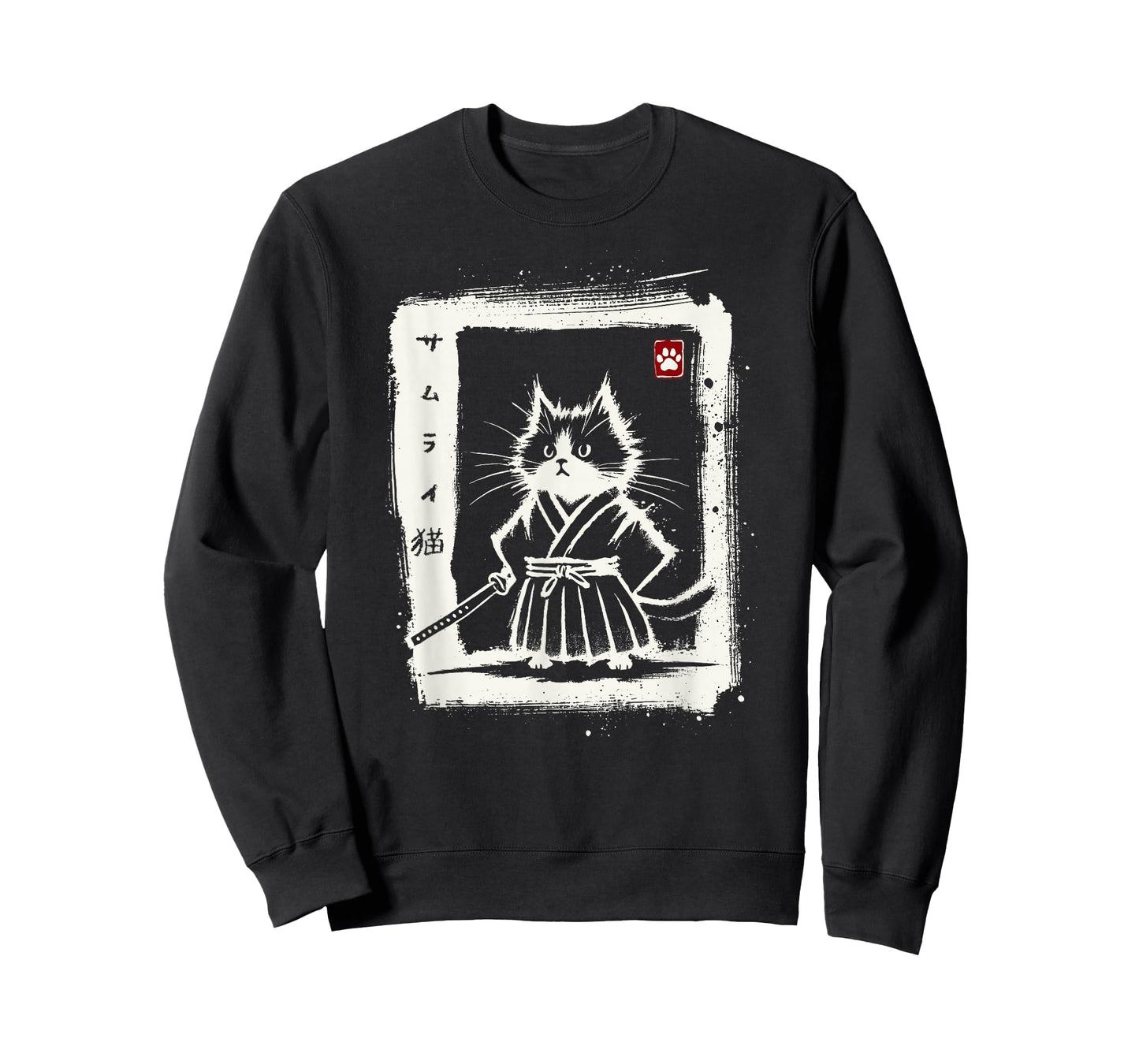 Samurai Cat Japanese Art Sumi-e Novelty Kawaii Funny Cat T-Shirt