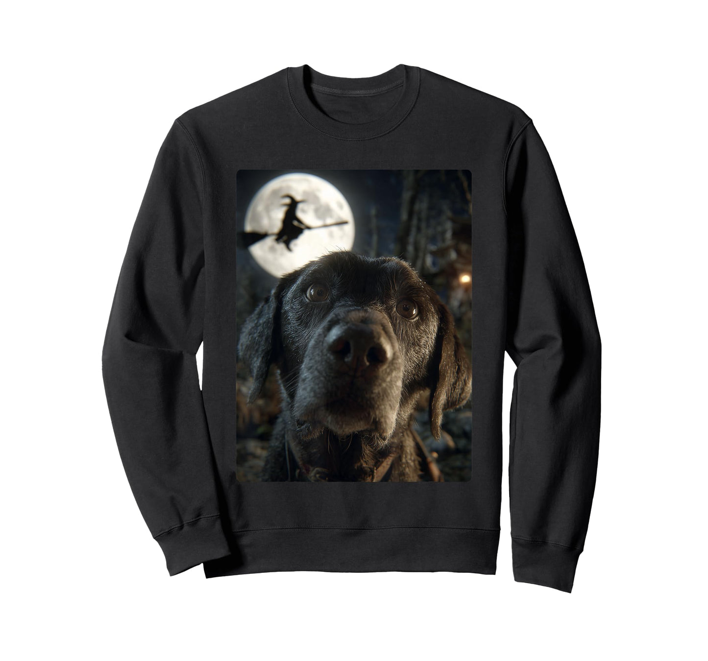 Funny Labrador Selfie Full Moon Flying Witch Halloween Dog T-Shirt