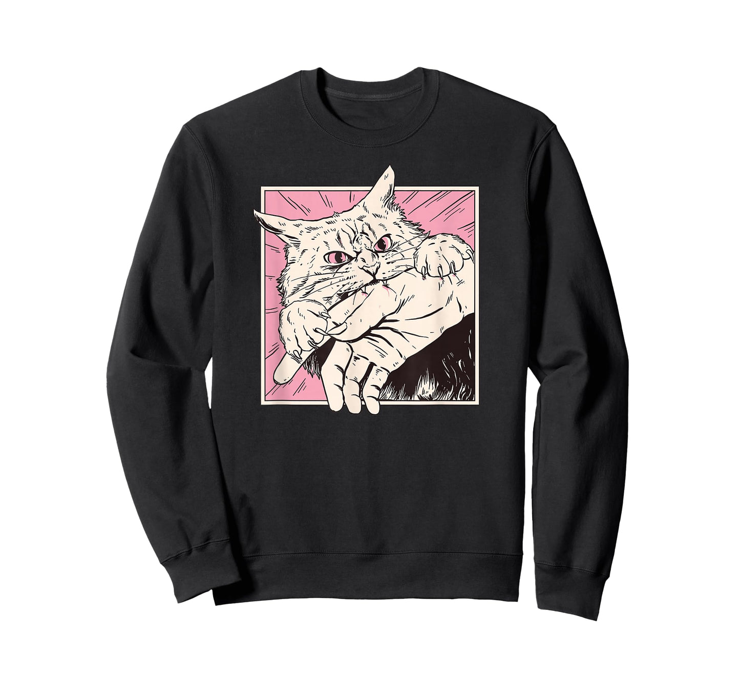 Cat Bite Retro Horror Graphic Japanese Manga Style Funny T-Shirt