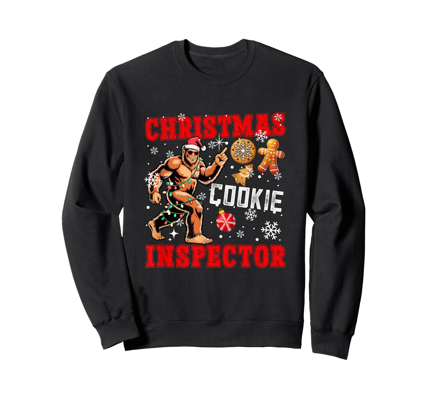Christmas Cookie Inspector Xmas Santa Bigfoot Funny Baker T-Shirt
