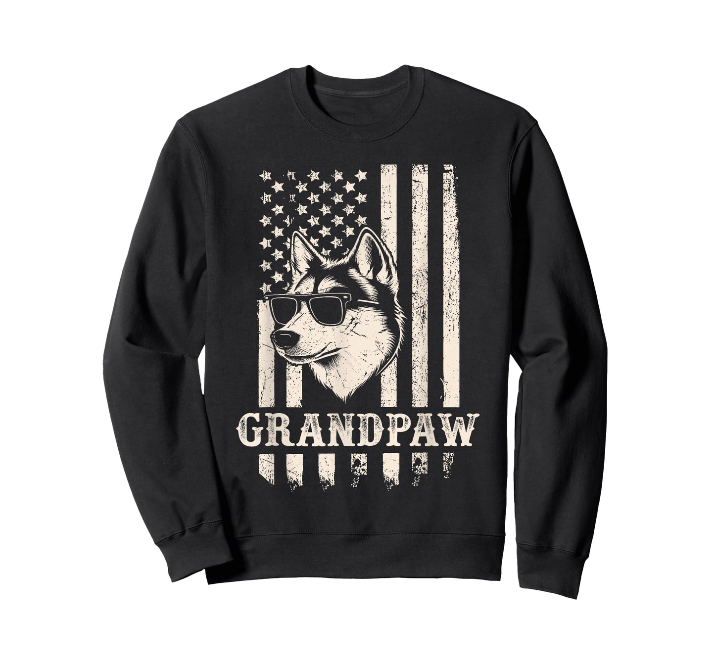 Grandpaw Husky American Flag Sunglasses Retro Dog Grandpa T-Shirt
