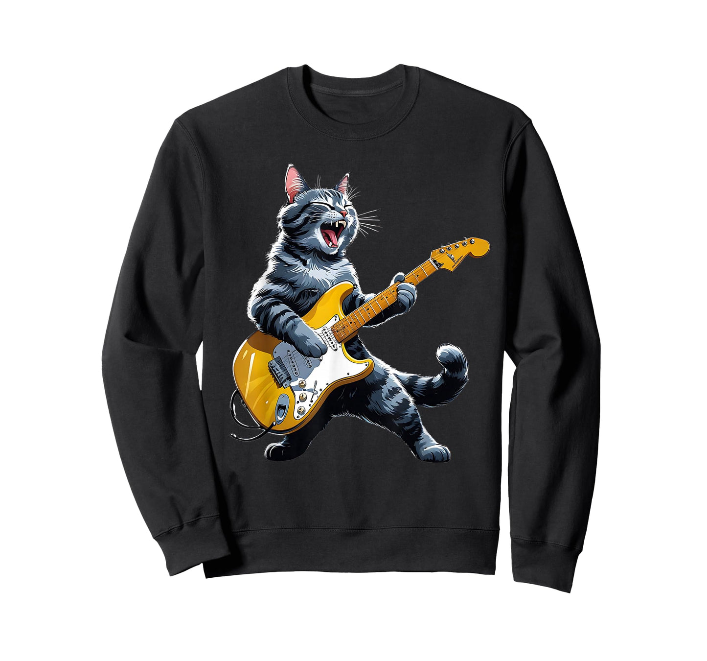 Cat Playing Guitar Rock Star Rock and Roll Men Women Kids T-Shirt