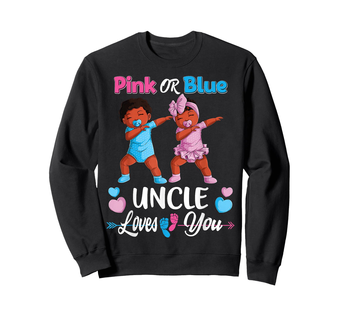 Pink Or Blue Uncle Loves You Black Baby Gender Reveal Party T-Shirt Small