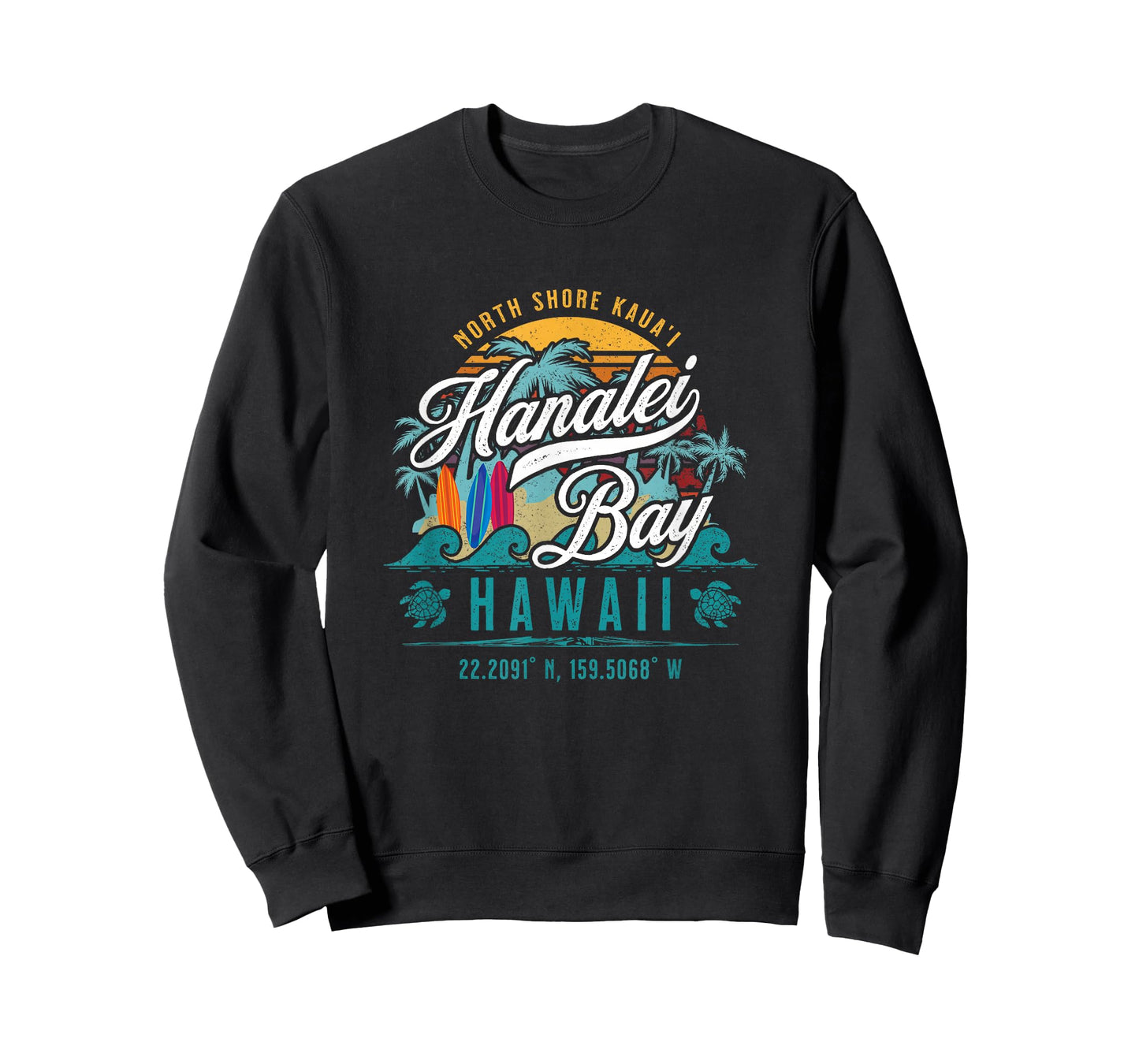 Hanalei Bay North Shore Kauai Hawaii Retro Sun Surf Fishing T-Shirt
