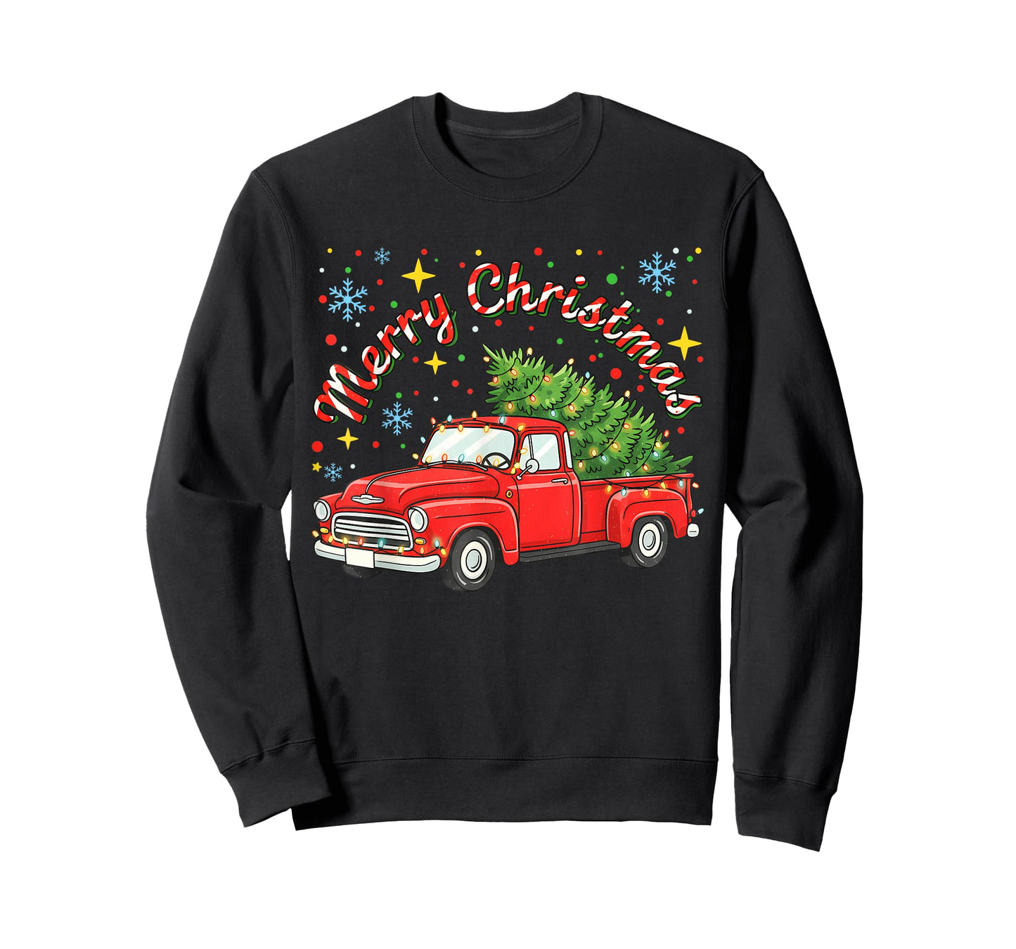 Vintage Merry Christmas Red Truck Xmas Tree Family T-Shirt