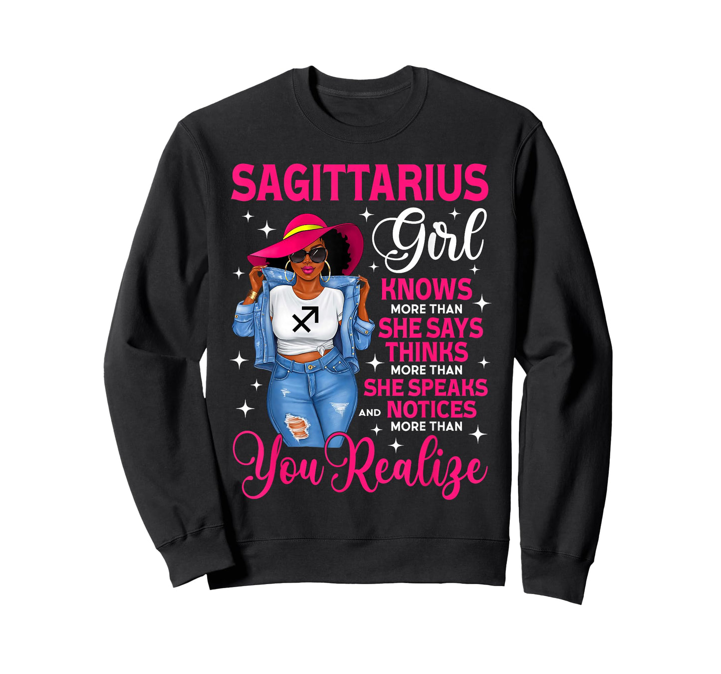 Sagittarius Girl Proud Afro Hair Black Woman Hat Zodiac Sign T-Shirt