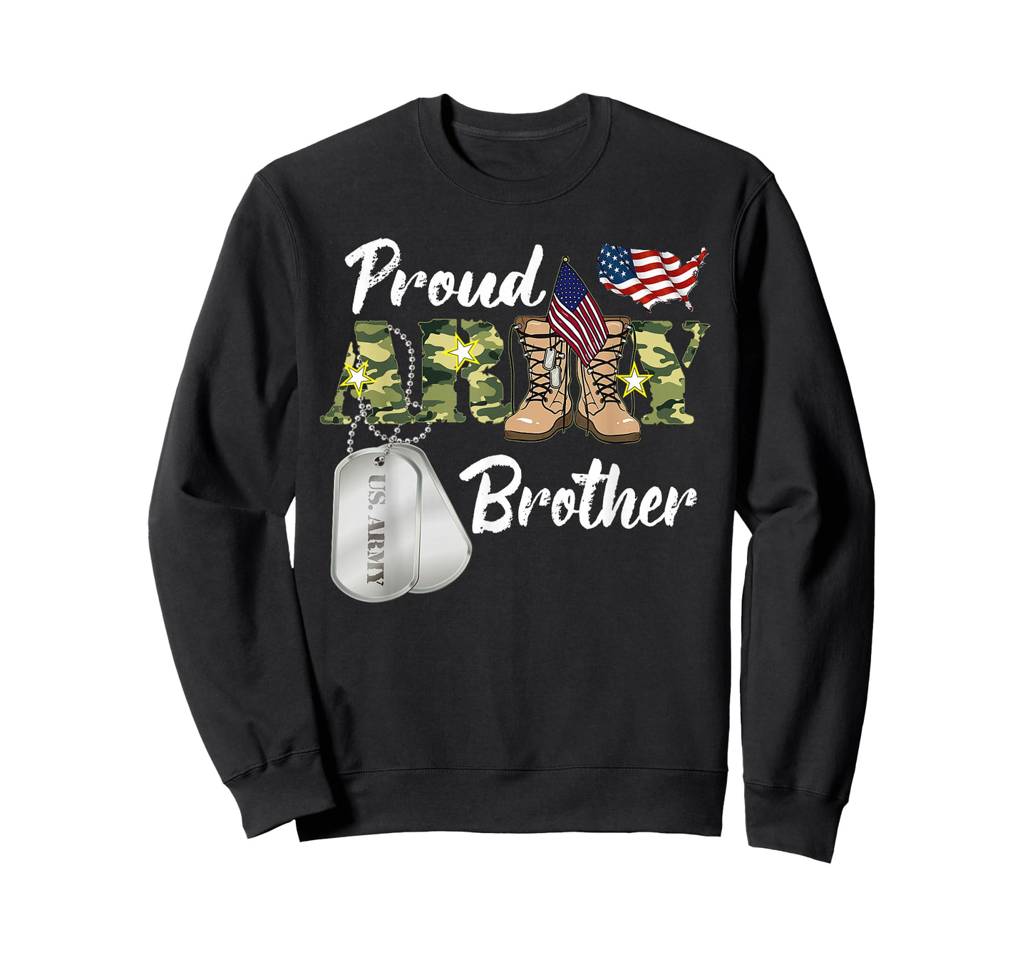 Proud Army Brother Military Brother with Dog Tag US Flag T-Shirt