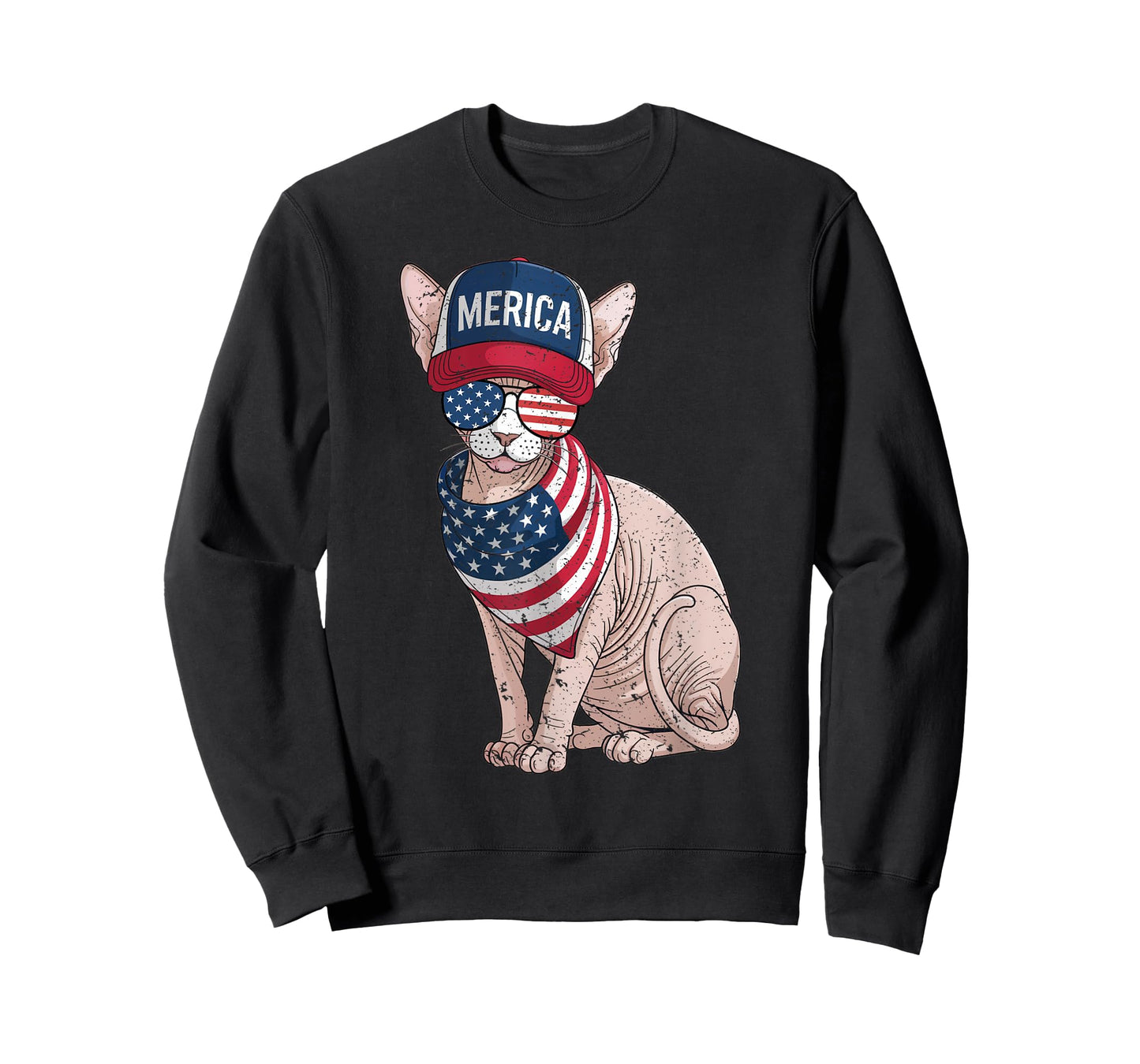 Sphynx Cat 4th of July US American Flag Cat Patriotic T-Shirt for Men Women Kids