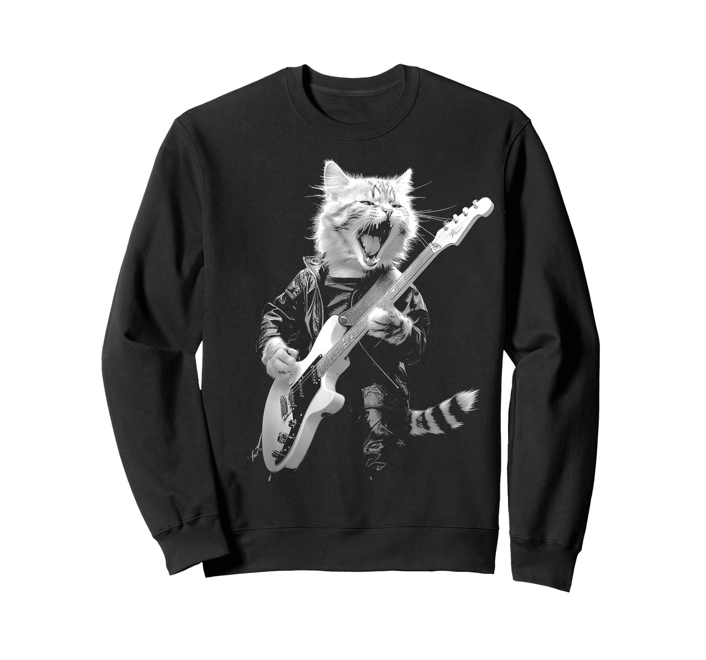 Rock Cat Playing Guitar Funny Guitar Cat Design Mens Womens T-Shirt