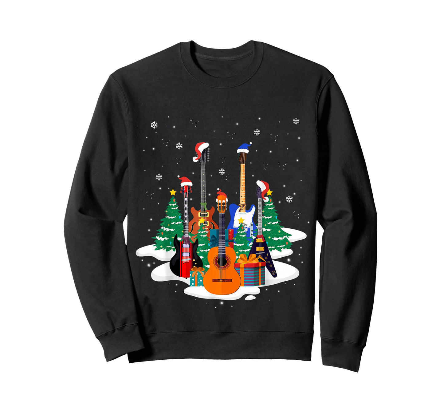 Guitar Santa Hat Christmas Tree Funny Music Loves Xmas Gifts T-Shirt