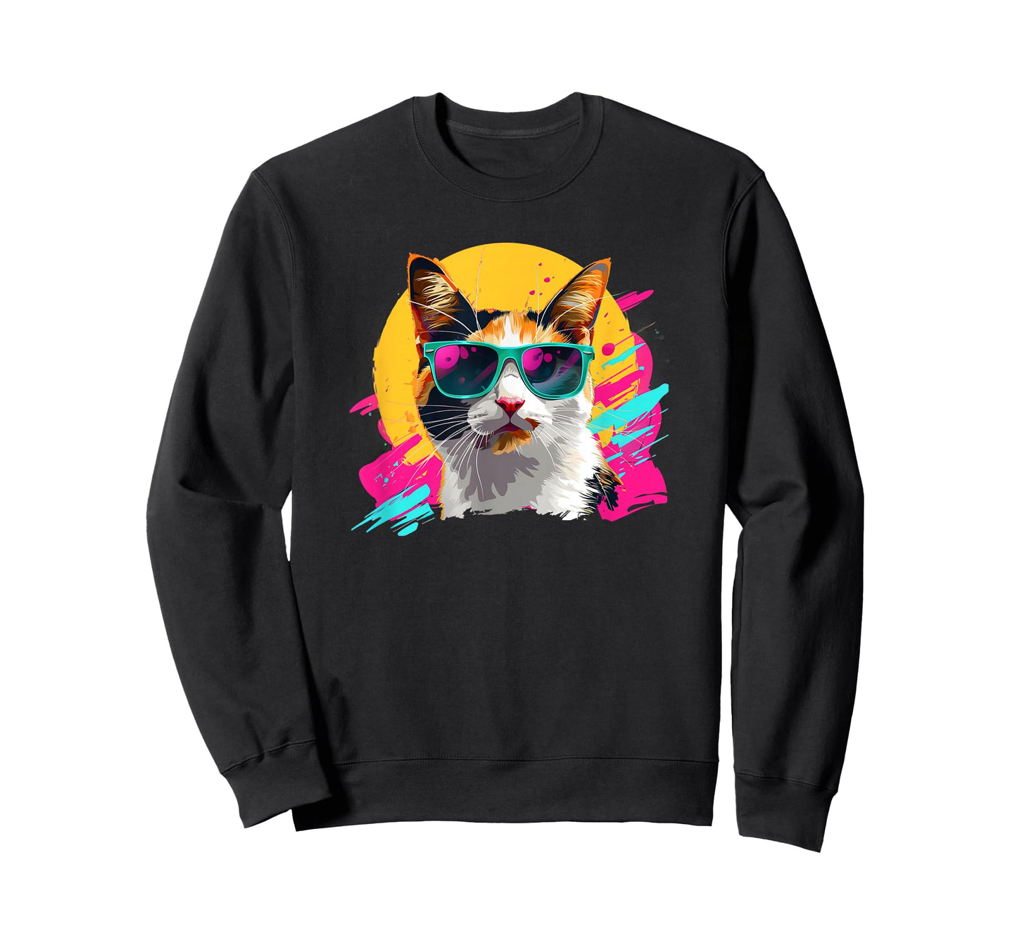 Mens Womens Retro Vintage 80s Sunglasses Calico Cat Lover T-Shirt