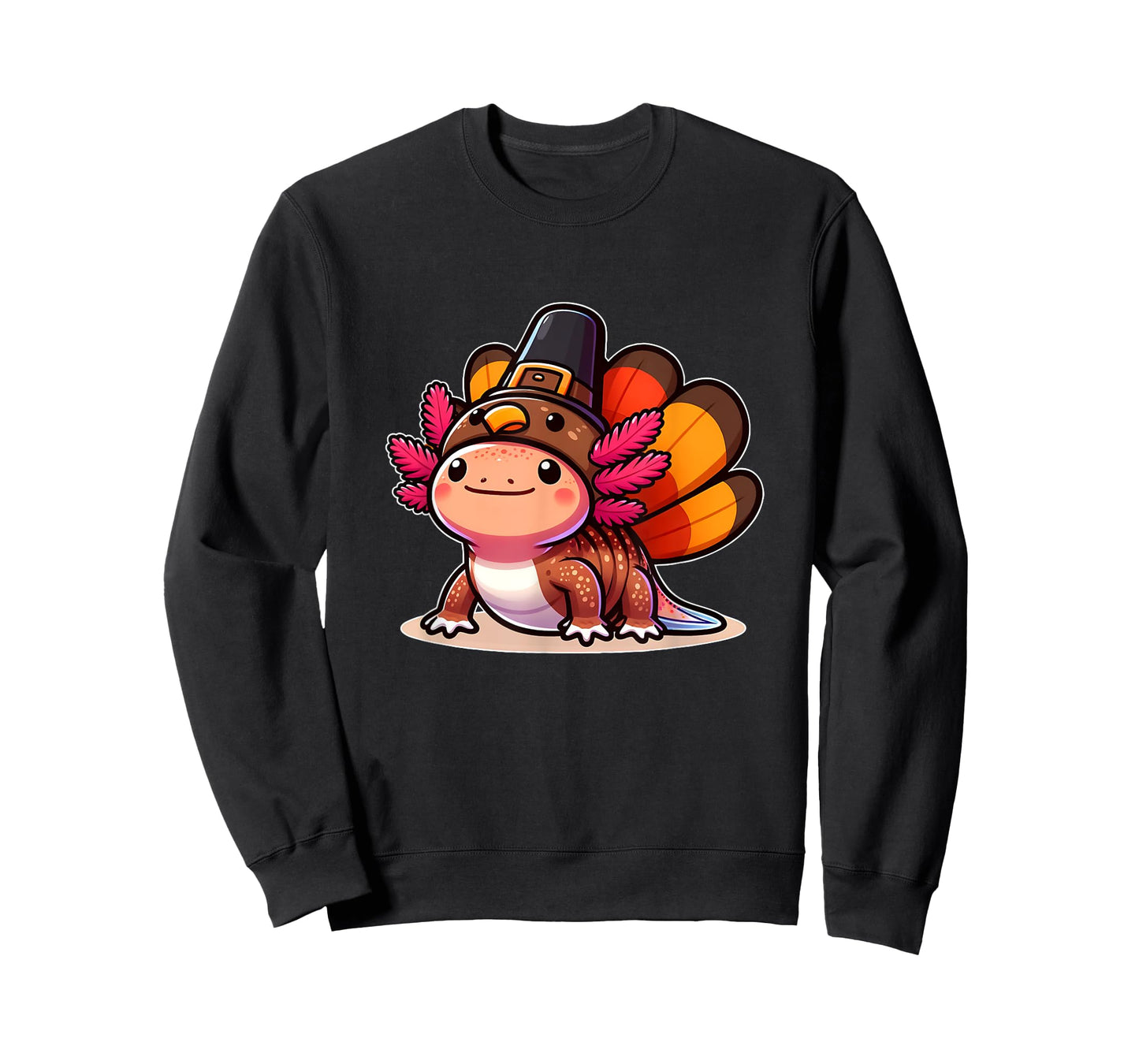 Funny Thanksgiving Shirts by Merch4life Pilgrim Axolotl in Turkey Disguise Unisex Kids T-Shirt Black Small Modern Cartoon Turtleneck Short Sleeve Thanksgiving Pet Costume