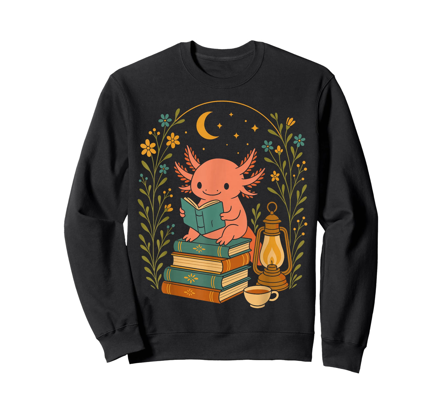 Cute Axolotl Reading Books Cozy Bookworm T-Shirt