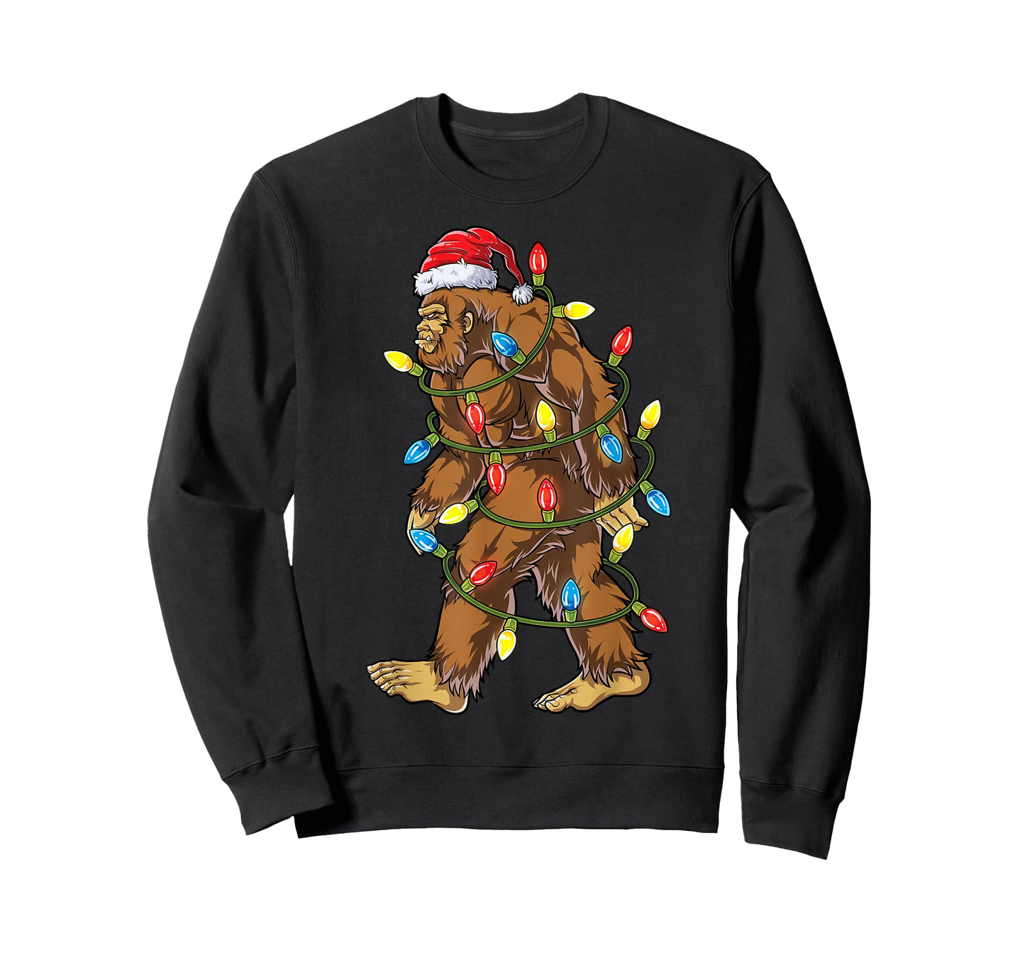 Bigfoot Santa Christmas Tree Lights Xmas Boys Men Sasquatch Short Sleeve T-Shirt