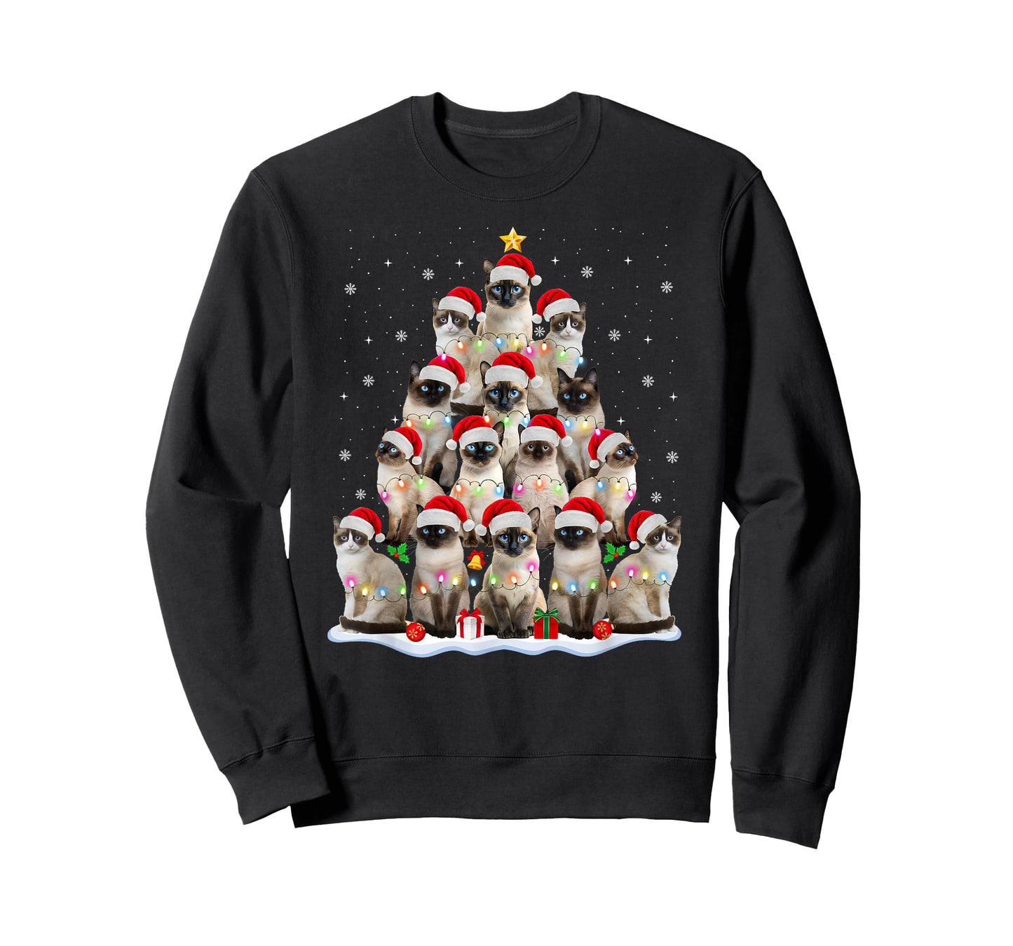 Siamese Cat Christmas Tree Lights Xmas Catmas Cat Lover T-Shirt