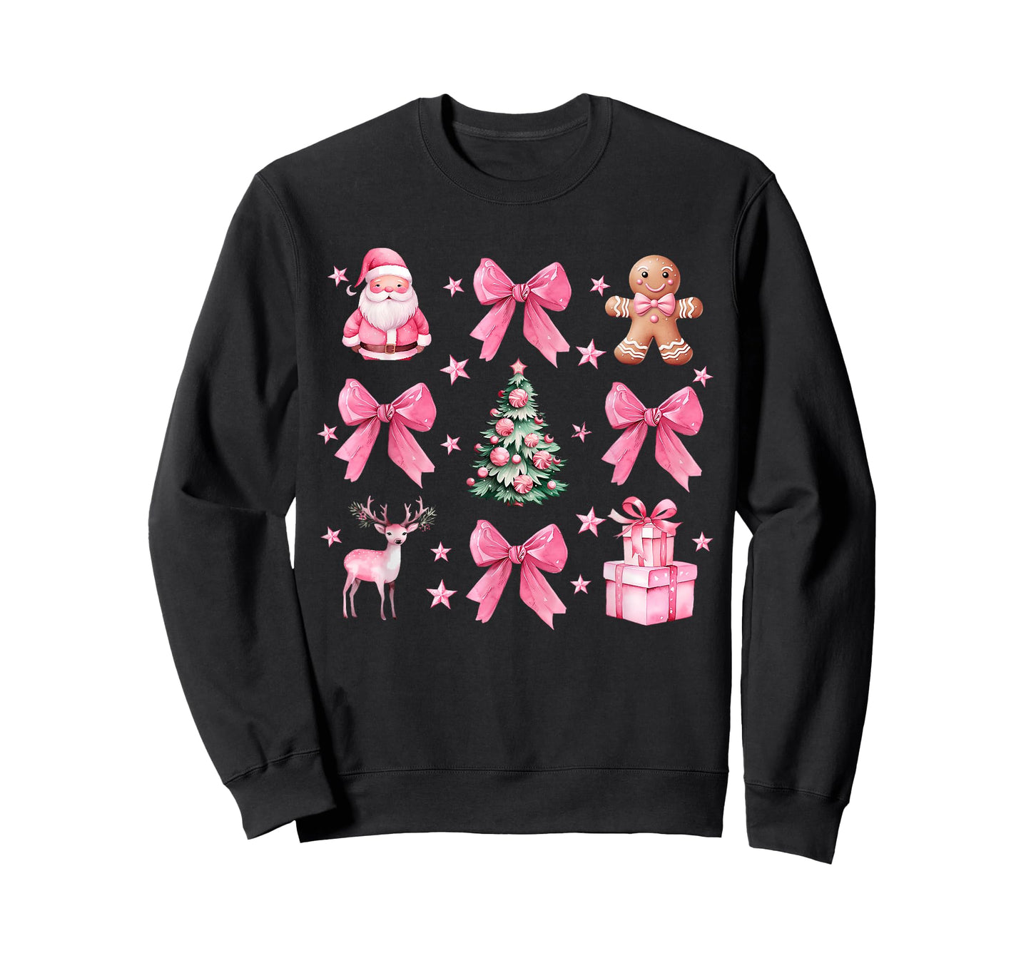 Cute Coquette Bow Pink Christmas Tree Santa Gingerbread Xmas T-Shirt