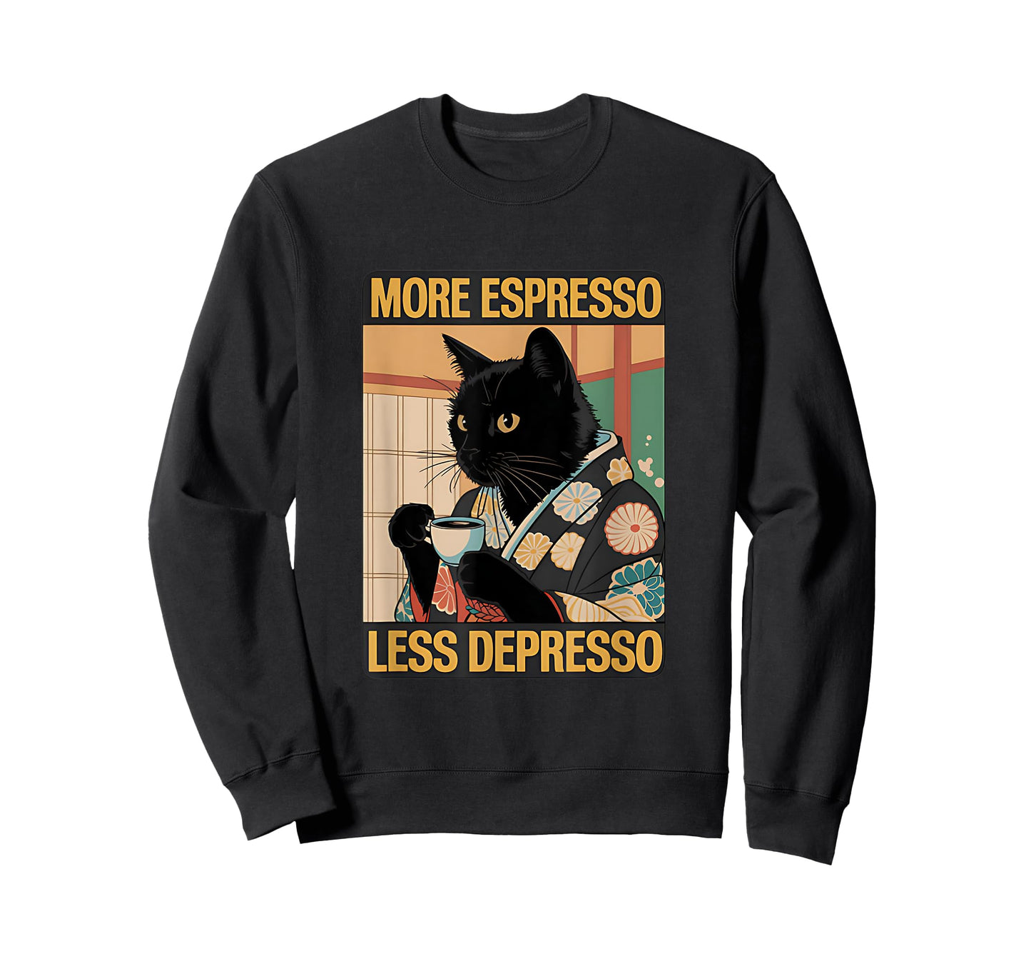 More Espresso Less Depresso Japanese Funny Cat T-Shirt