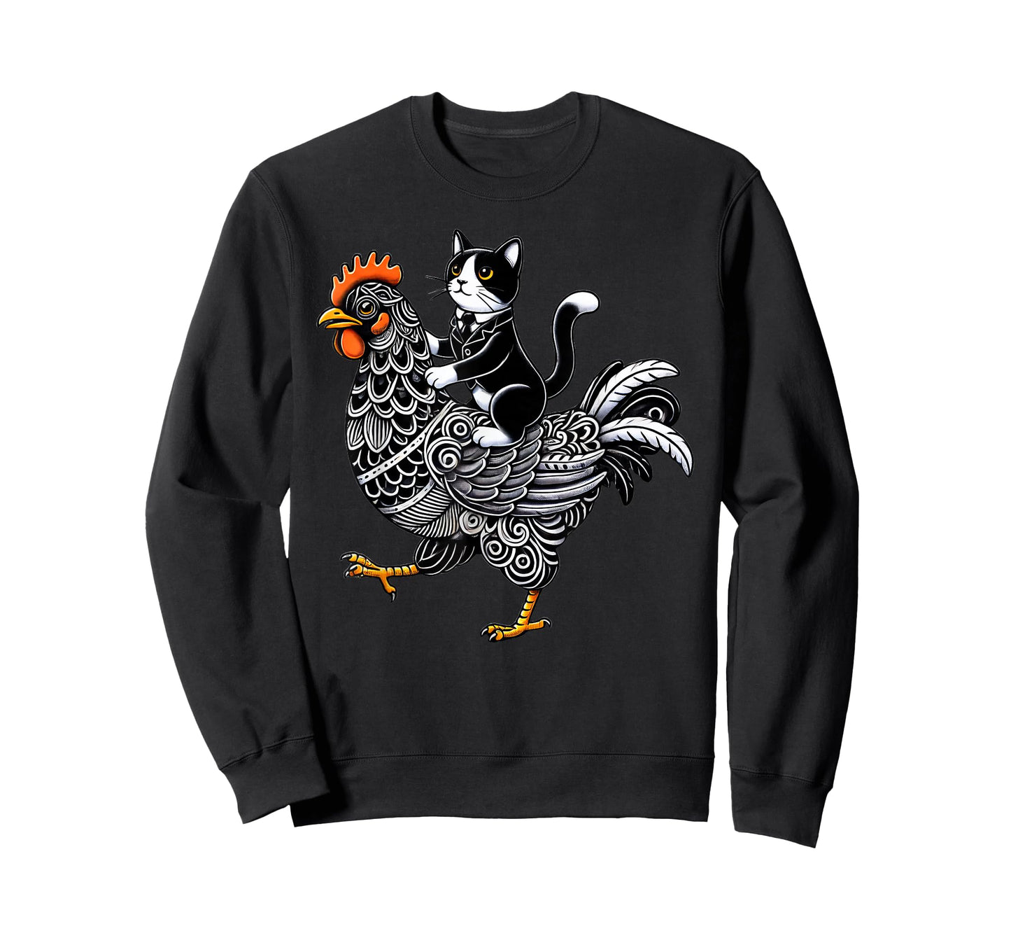 Funny Tuxedo Cat Riding Chicken T-Shirt