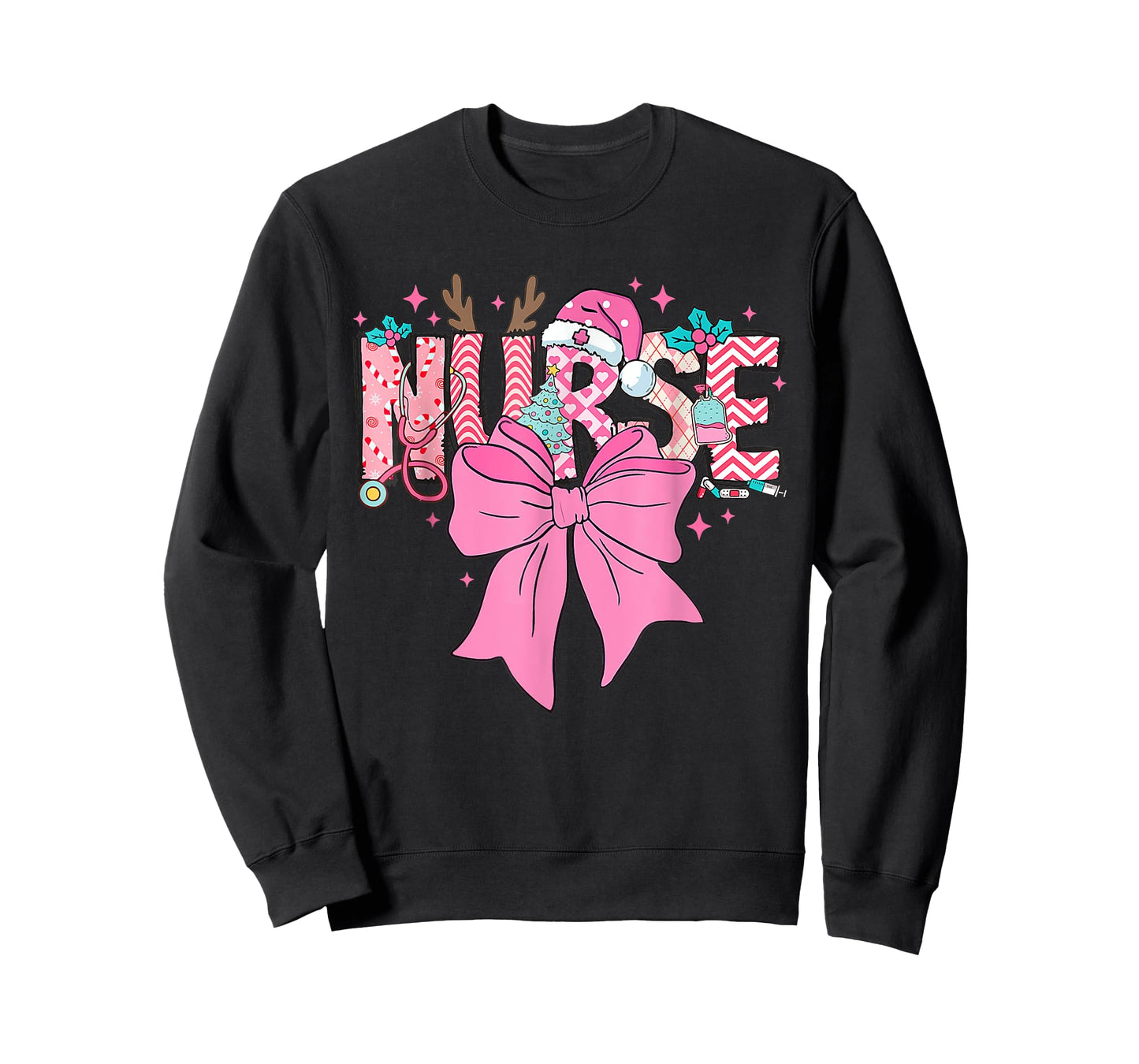 Coquette Nurse Christmas Nursing Pink Tone Bow Xmas Plaid T-Shirt