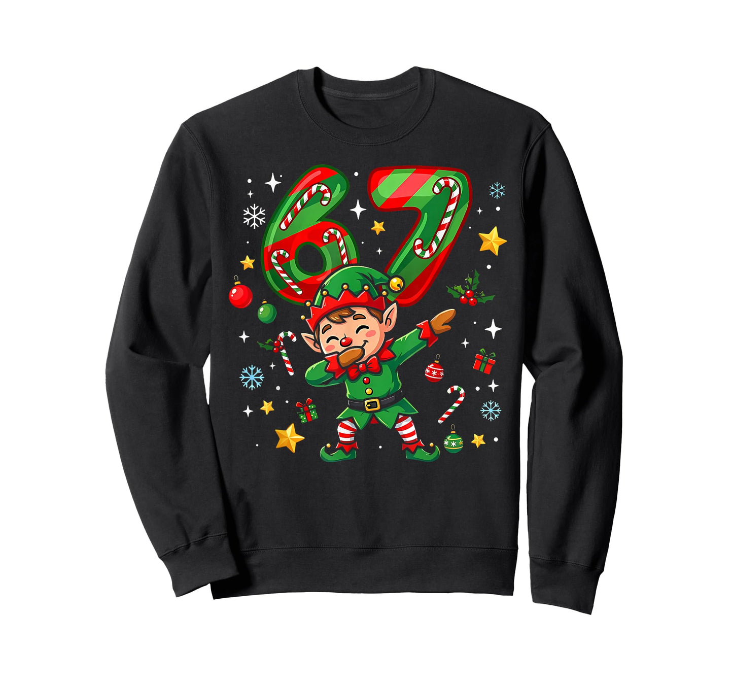 67 Christmas Funny 6 7 Slang Elf Dabbing Kids Boys Dab Xmas T-Shirt
