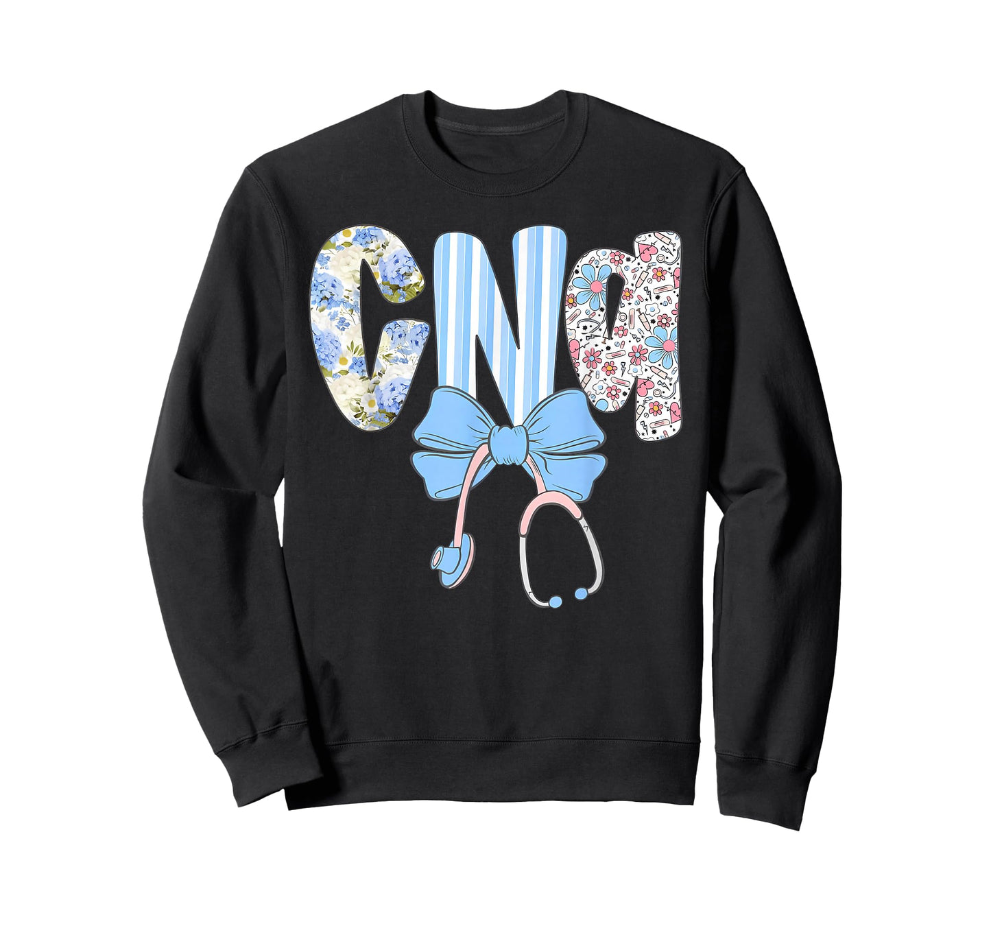 Coquette CNA Nurse Blue Floral Stethoscope Bow Cute Nurse T-Shirt
